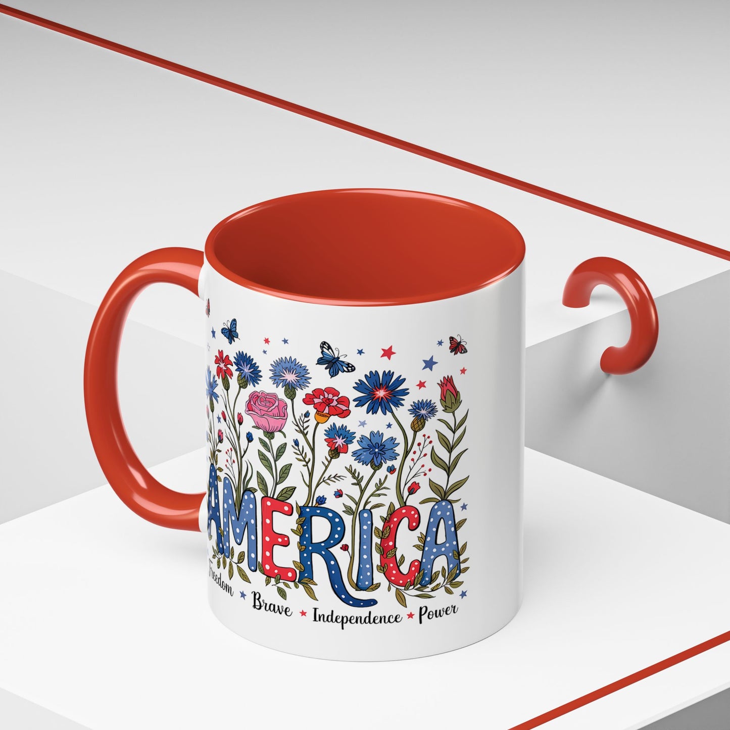 4th of July Mug - Floral America Patriotic