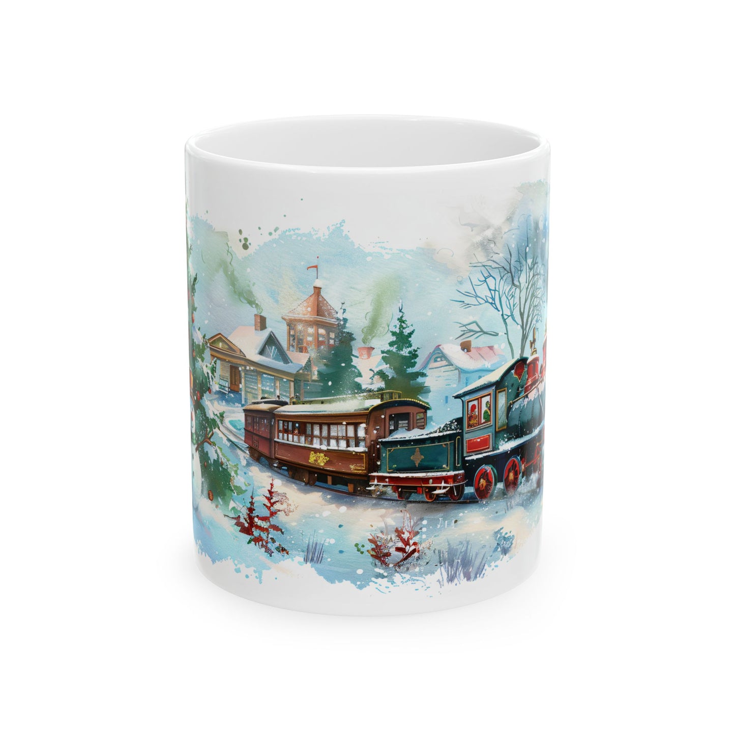 Christmas Mug - Snowman Trees Train