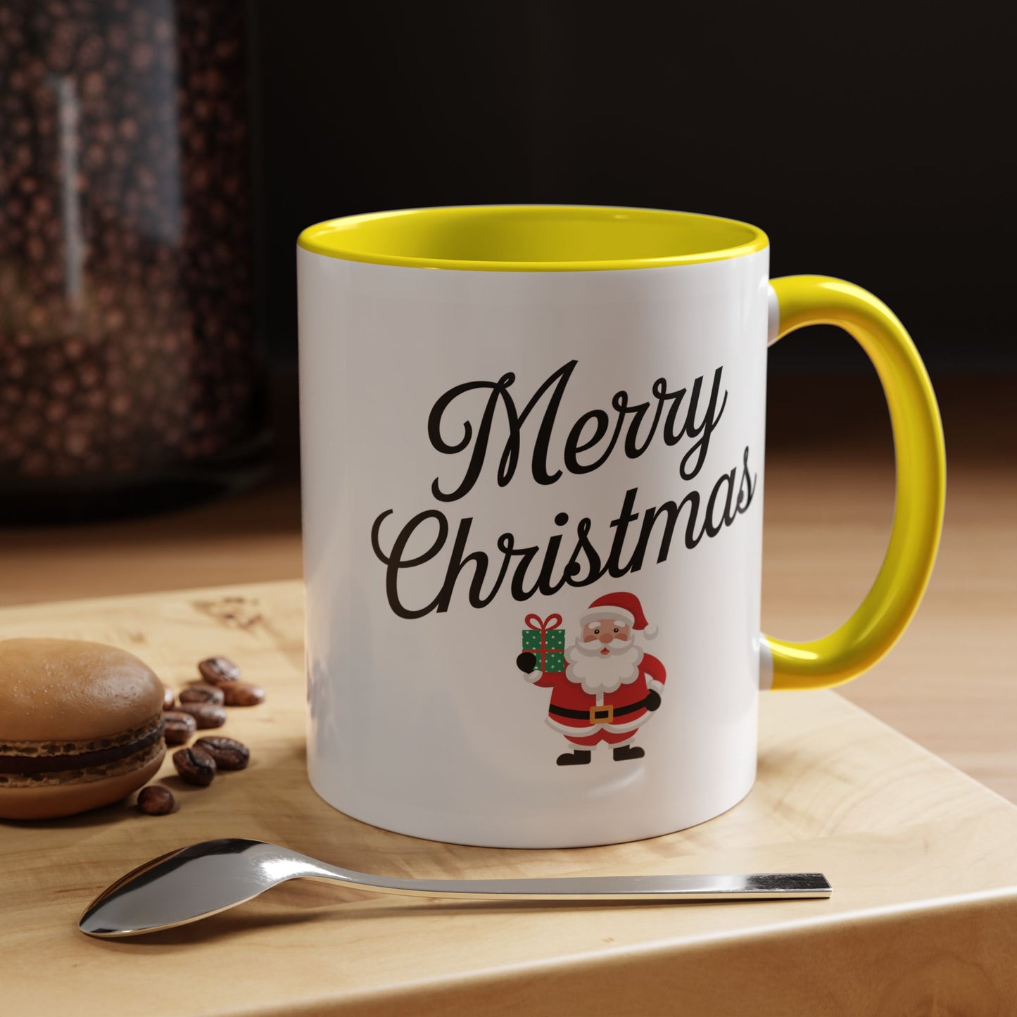 Christmas Mug - Merry Christmas Black Text Santa Present