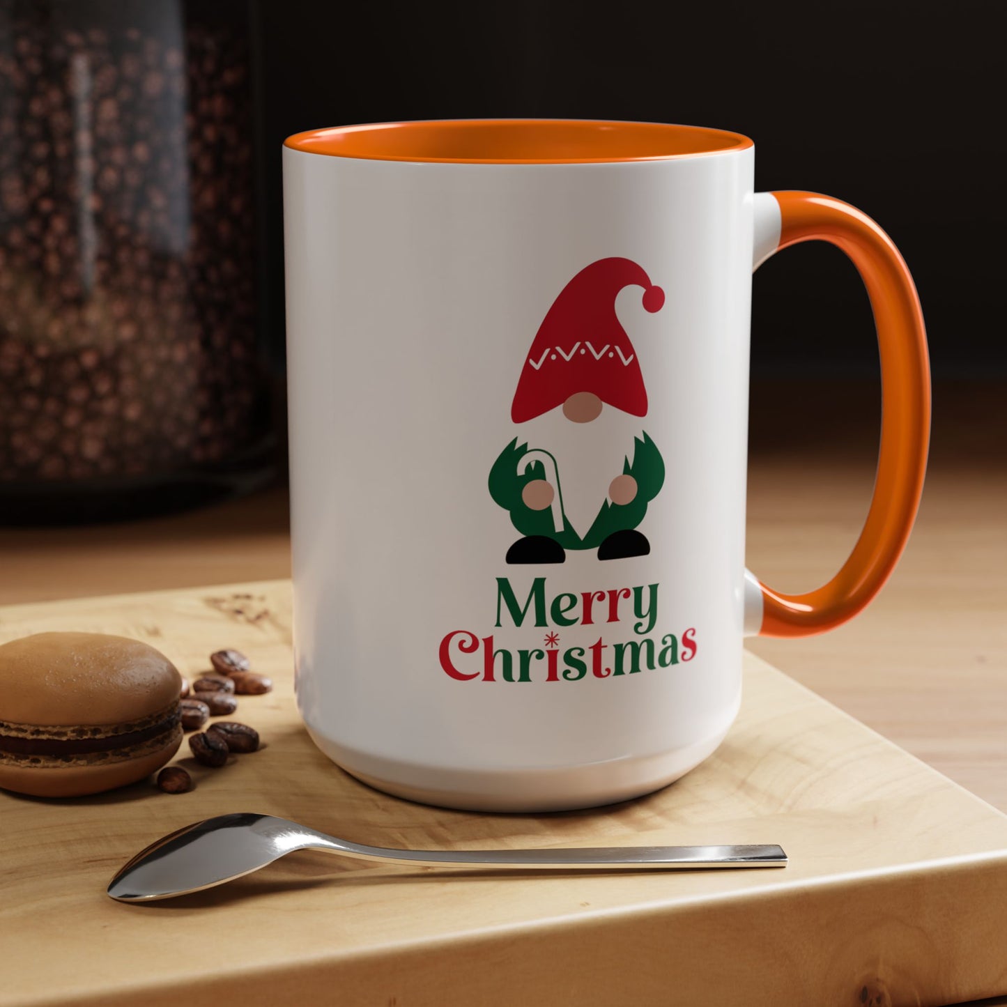 Christmas Mug - Merry Christmas Green & Red Text Gnome Candy Cane