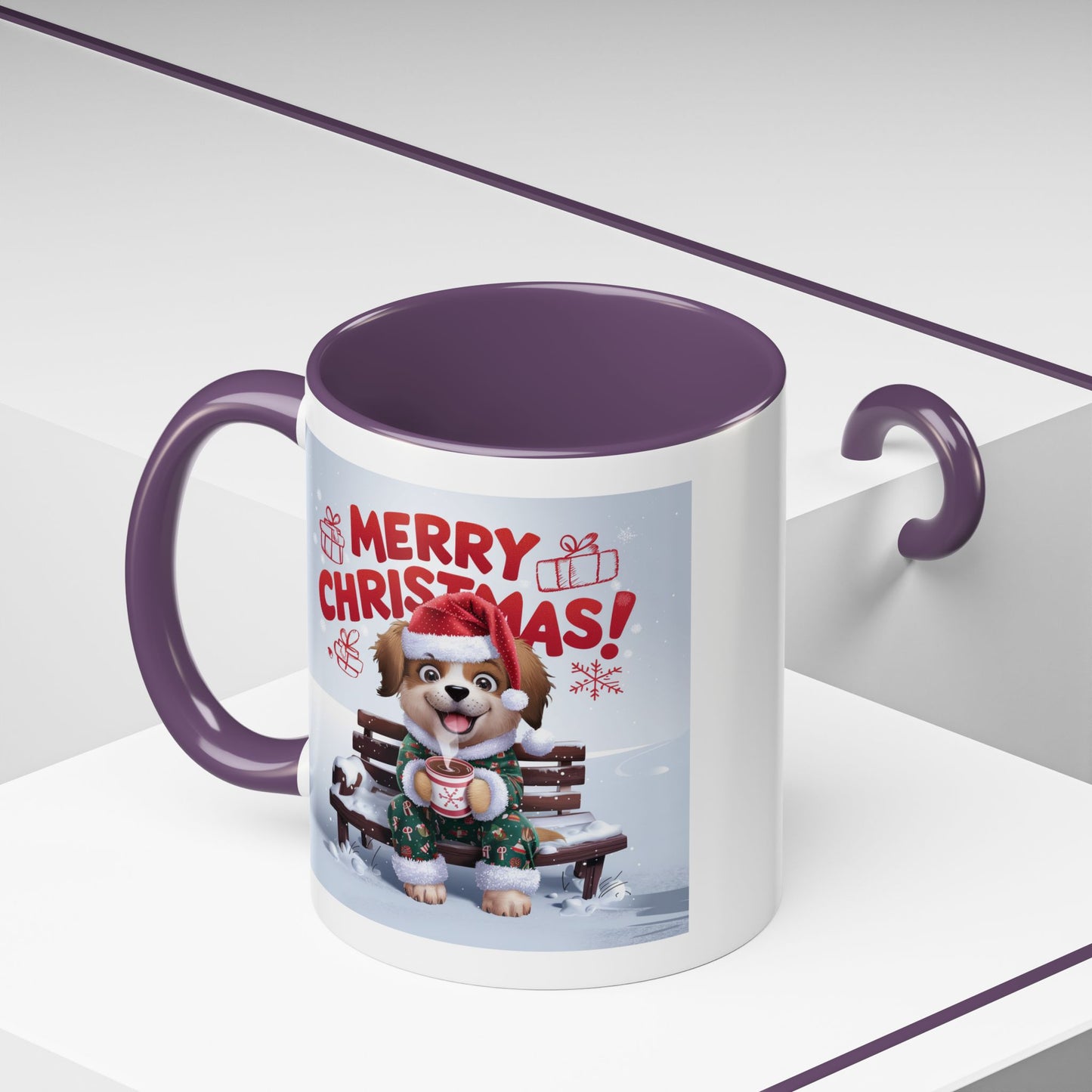 Christmas Mug - Merry Christmas Red Text Puppy Green Top 2