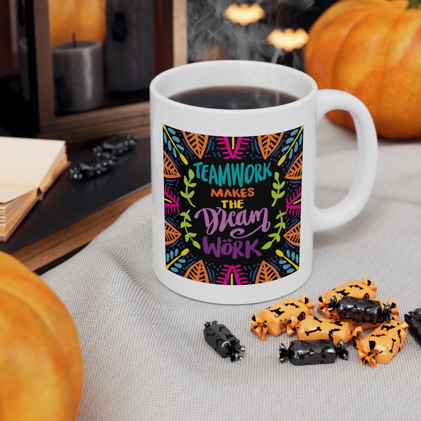 Motivation Mug - Teamwork Makes The Dream work Leaves