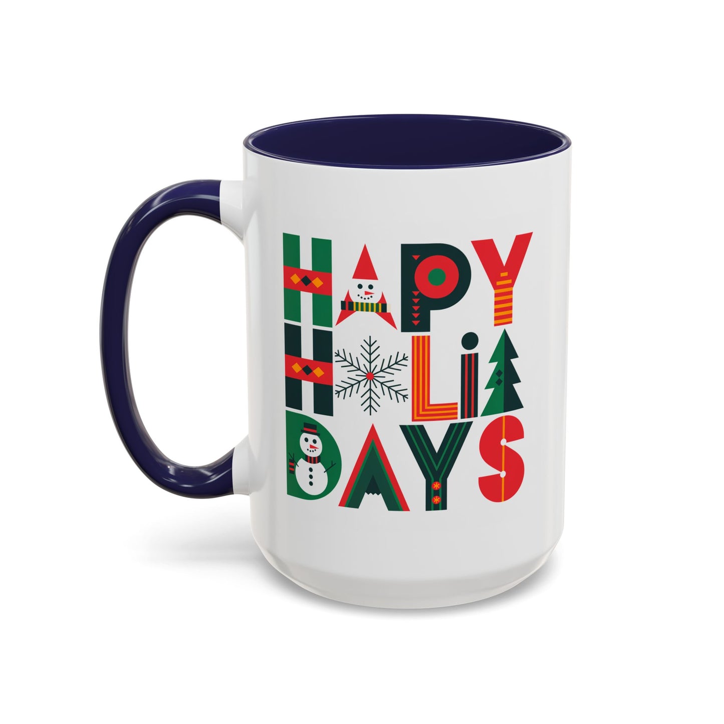 Christmas Mug - Happy Holidays Green Red & Blue Decorative Text