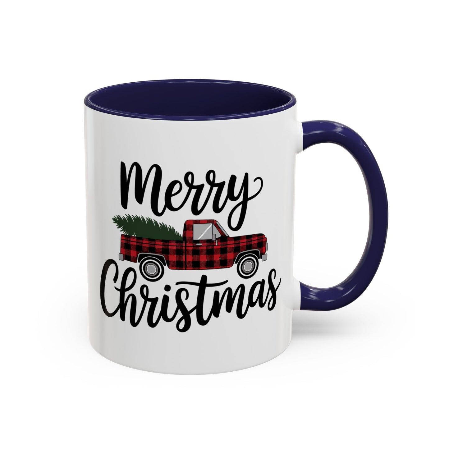 Christmas Mug - Merry Christmas Black Text Tartan Truck