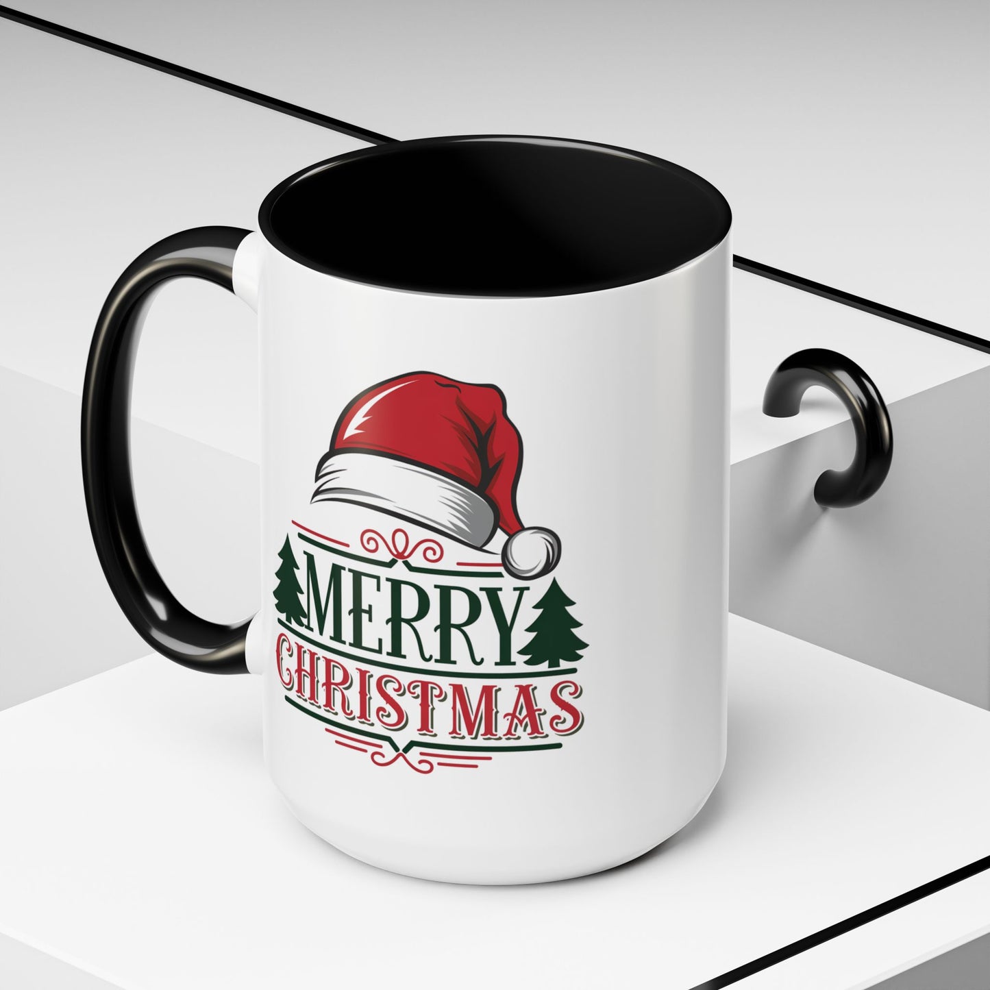 Christmas Mug - Merry Christmas Green & Red Text Red Hat