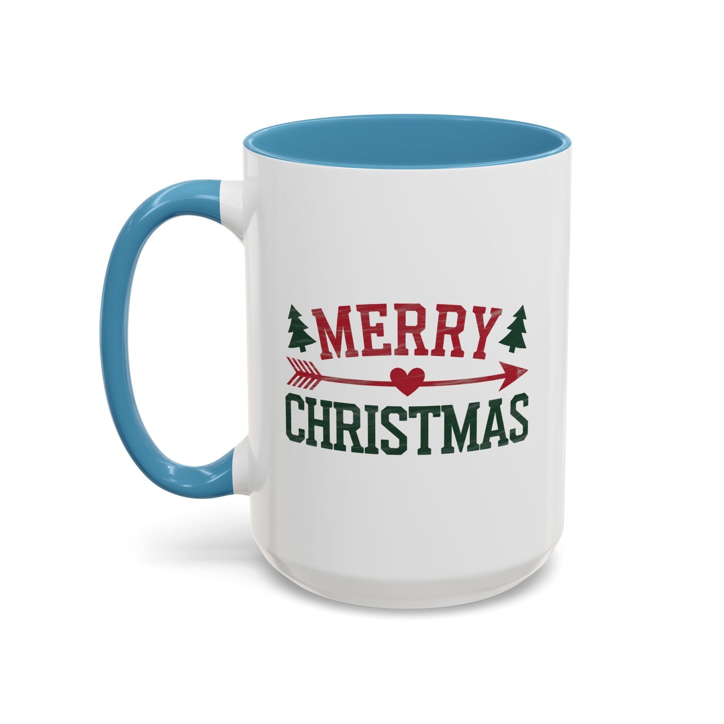 Christmas Mug - Merry Christmas Red & Green Text Heart Arrow Trees