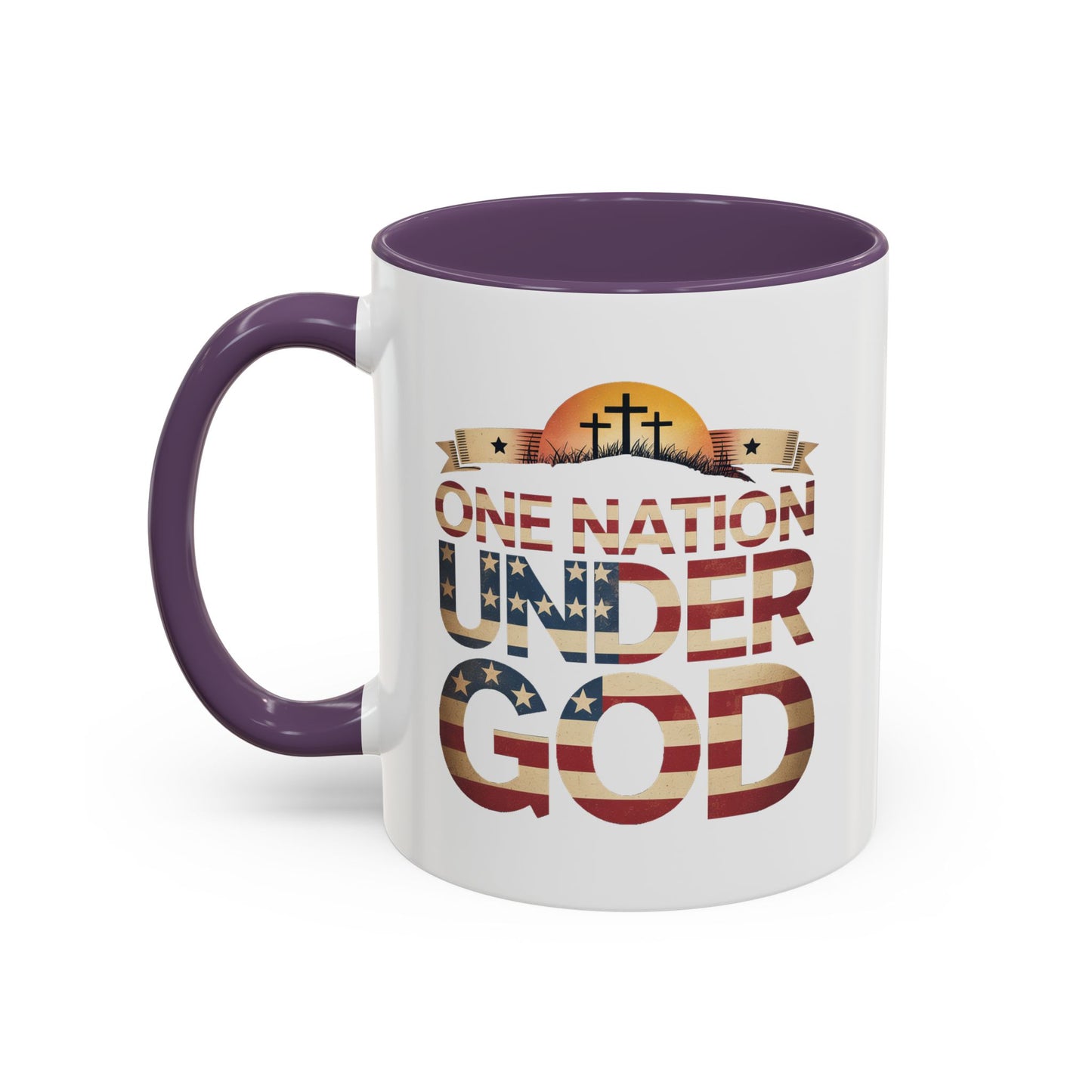 4th of July Mug - One Nation Under God Cross Flag