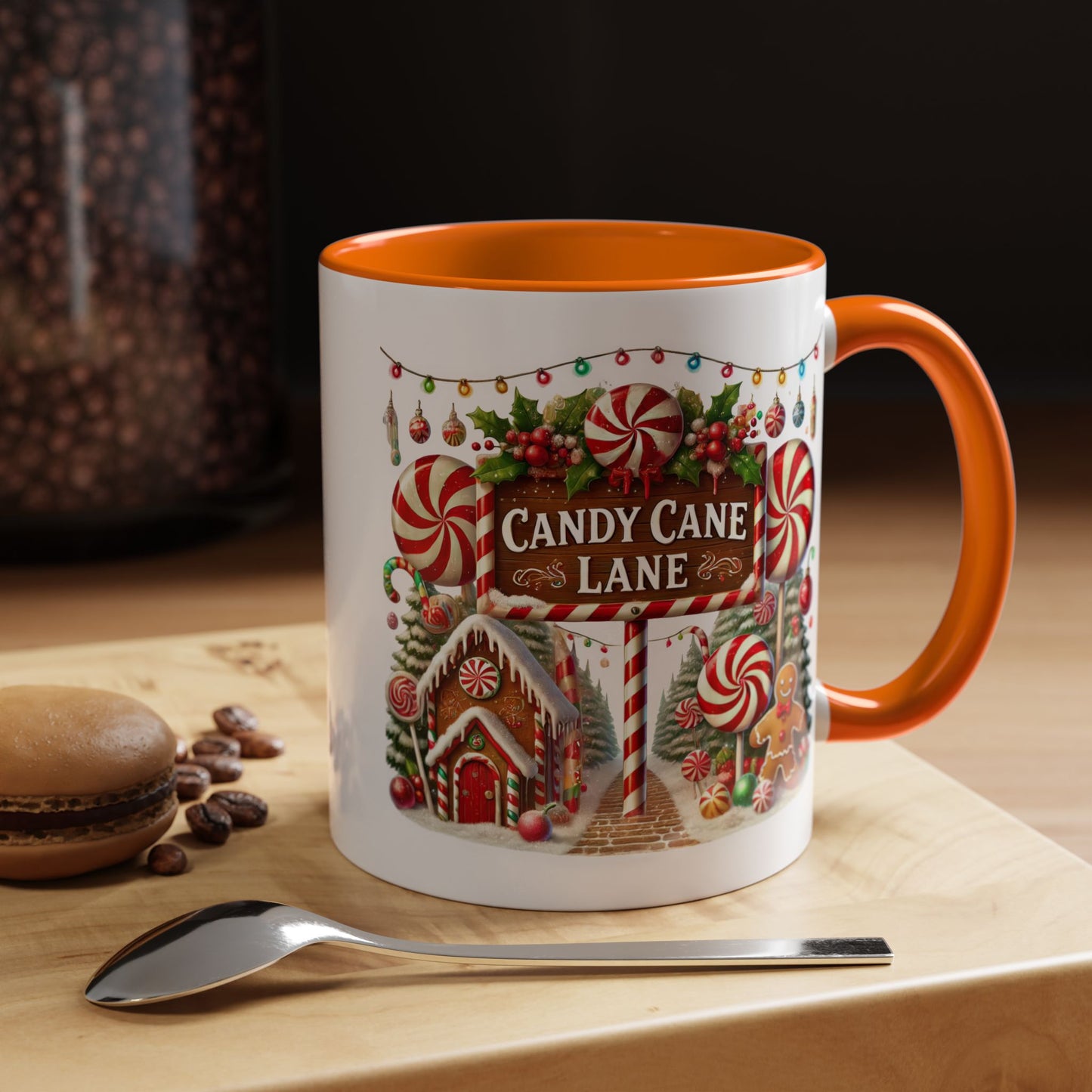 Christmas Mug - Candy Cane Lane White Text Ornaments Candy