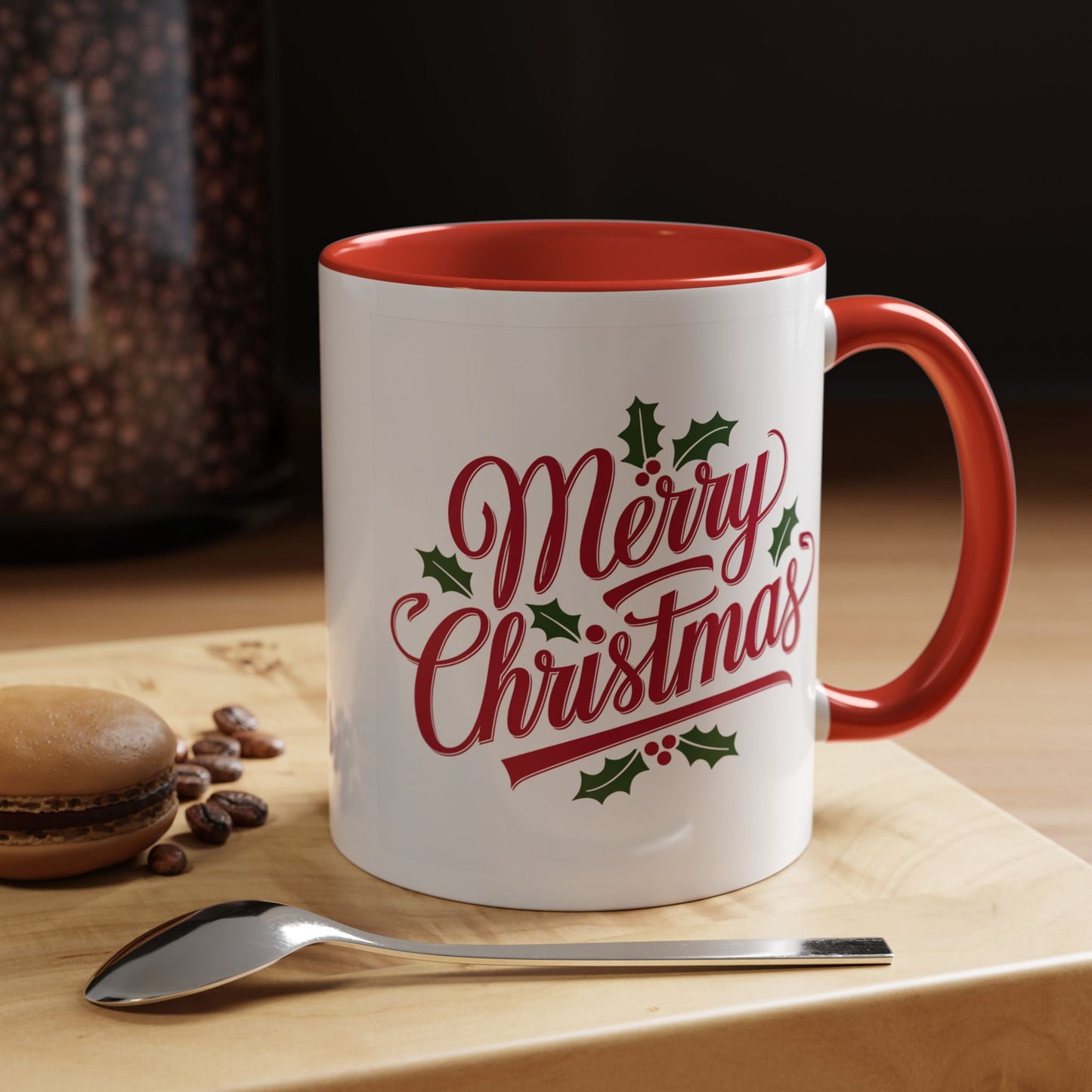 Christmas Mug - Merry Christmas Red Text Mistletoe