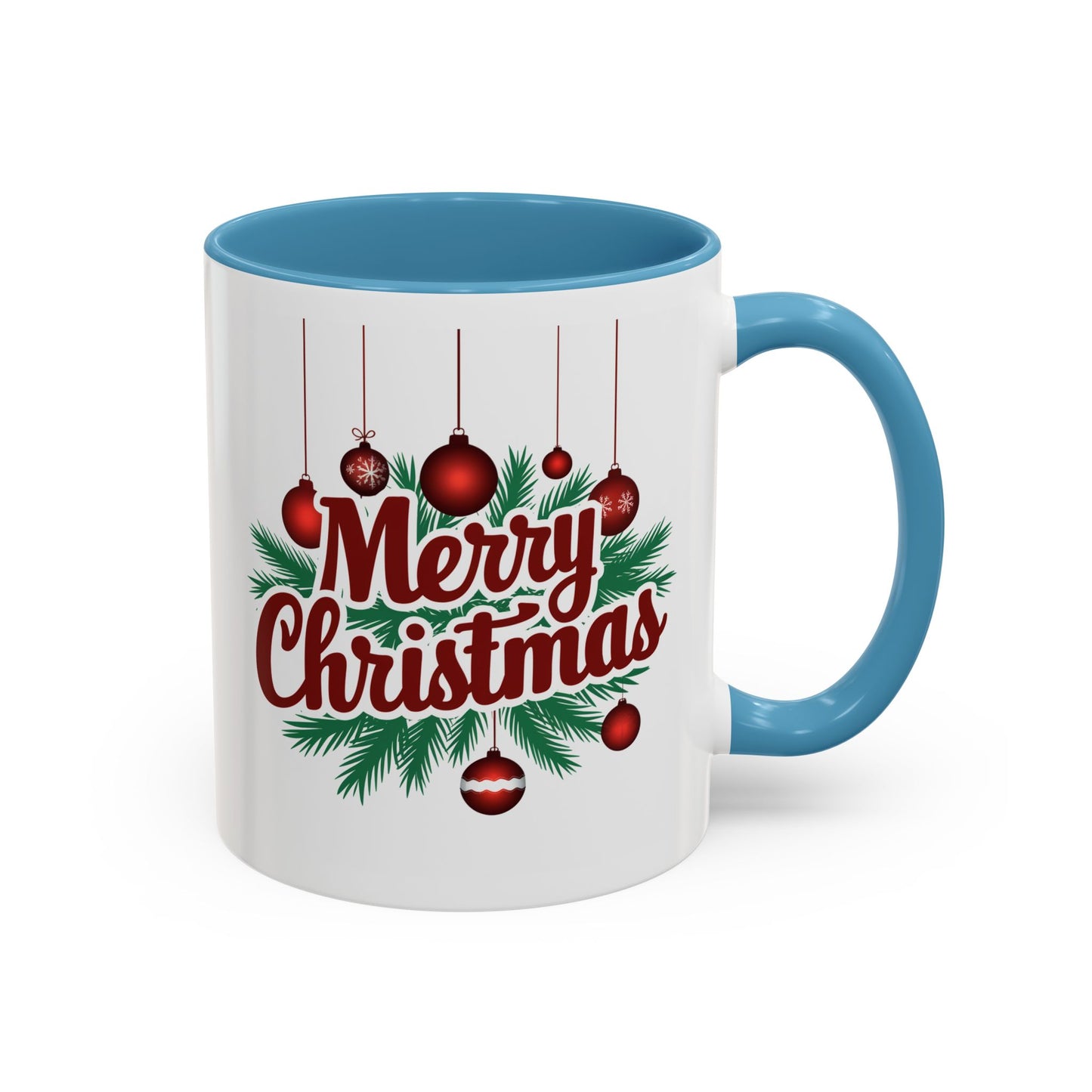 Christmas Mug - Merry Christmas Maroon Text Ornaments
