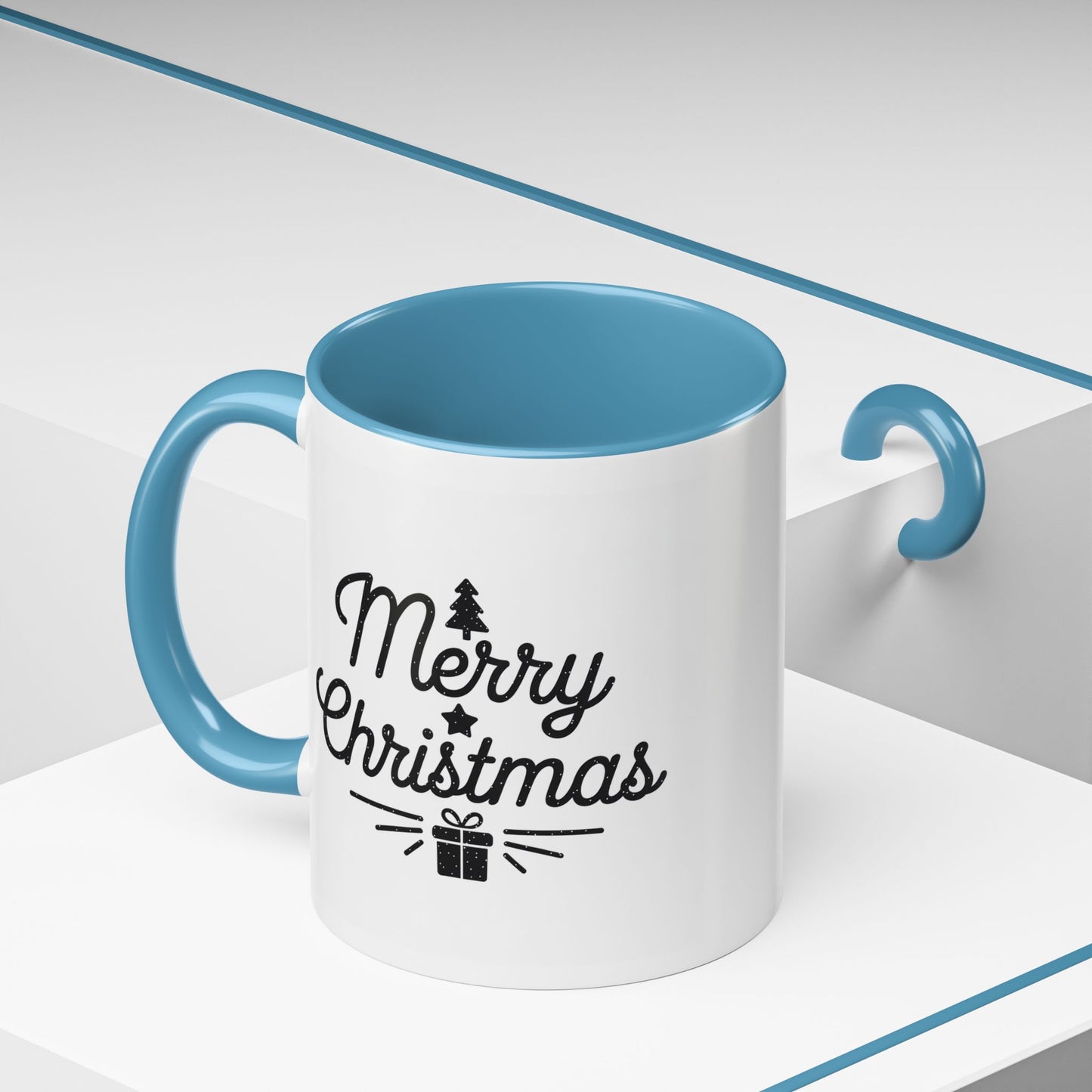 Christmas Mug - Merry Christmas Black Text Tree Star Present