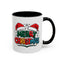 Christmas Mug - Merry Christmas Green Red Yellow and Blue Text Red Hats