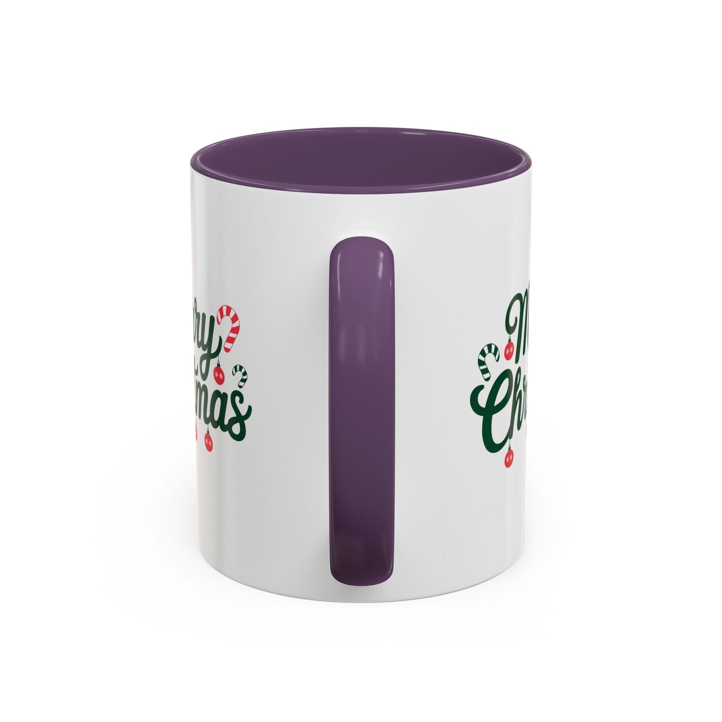 Christmas Mug - Merry Christmas Green Text Ornaments Candy Canes