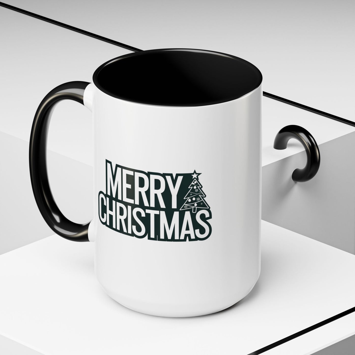 Christmas Mug - Merry Christmas White & Black Text Tree