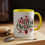 Christmas Mug - Merry Christmas Red & Green Text Santa Reindeer Tree Sleigh Ornaments