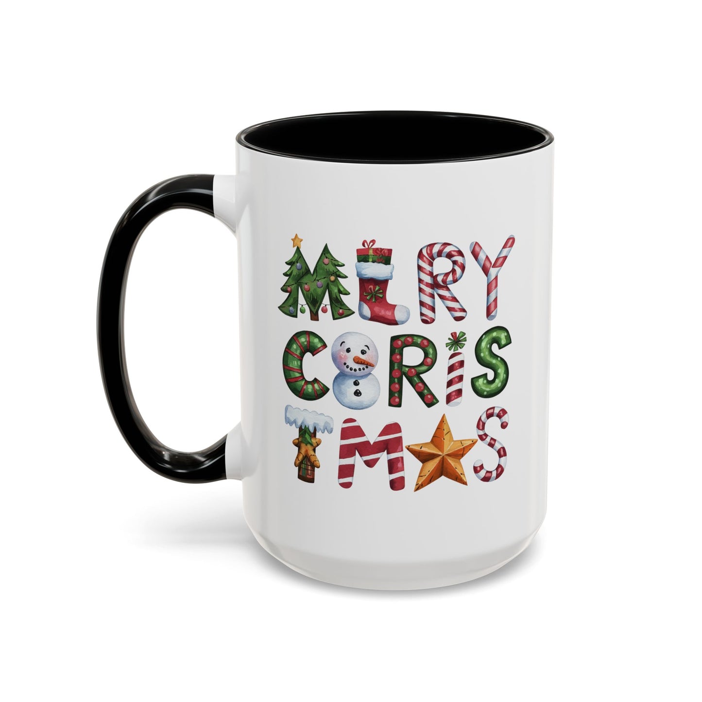 Christmas Mug - Merry Christmas Green Red & Gold Patterned Text