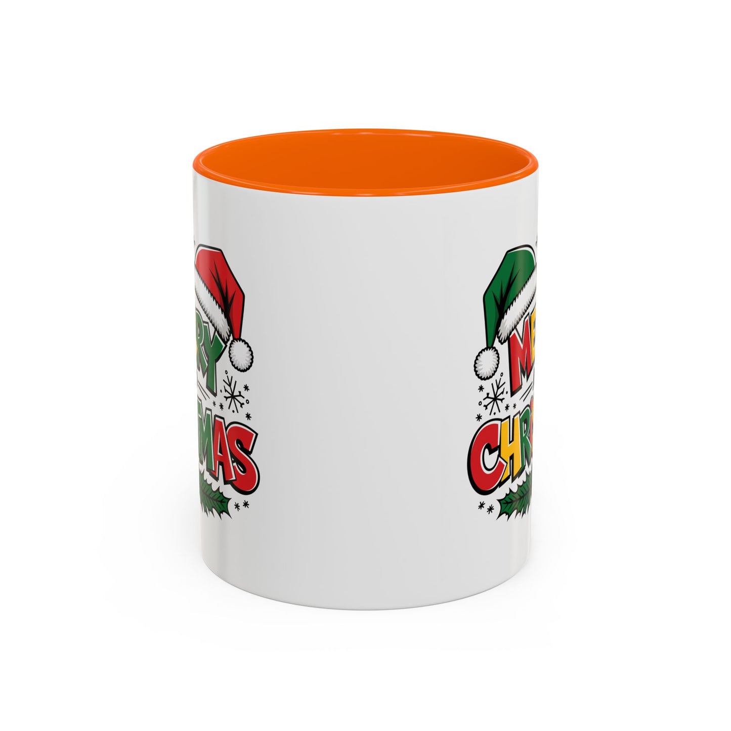 Christmas Mug - Merry Christmas Red Yellow & Green Text Green & Red Hat