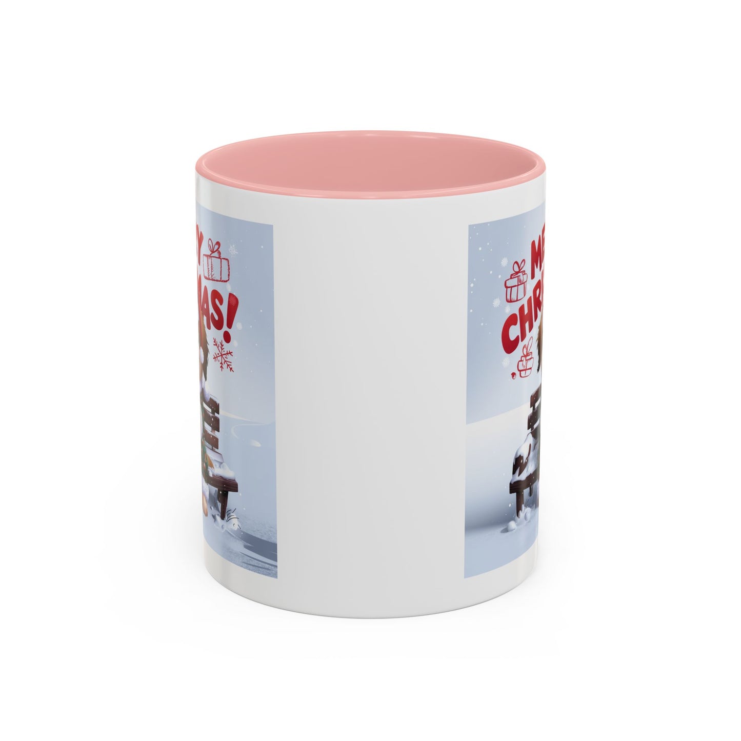 Christmas Mug - Merry Christmas Red Text Puppy Green Top 2
