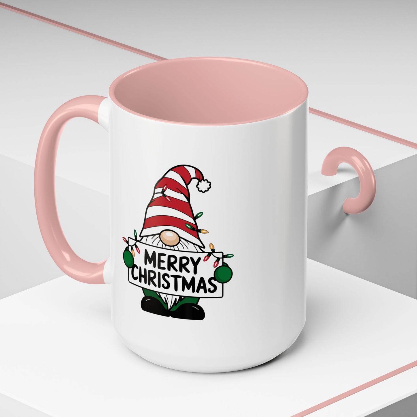 Christmas Mug - Merry Christmas Black Text Gnome Lights