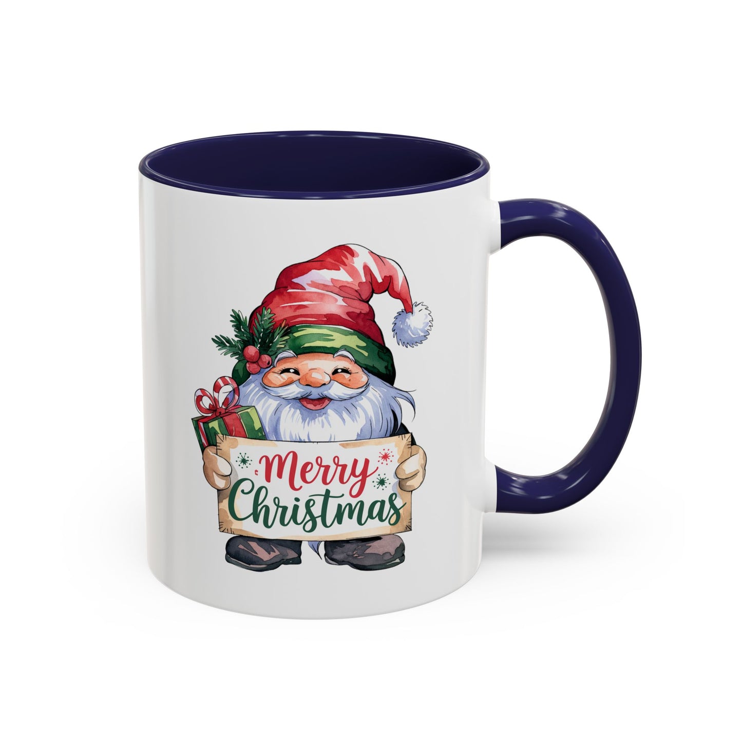 Christmas Mug - Merry Christmas Red & Green Text Gnome Present