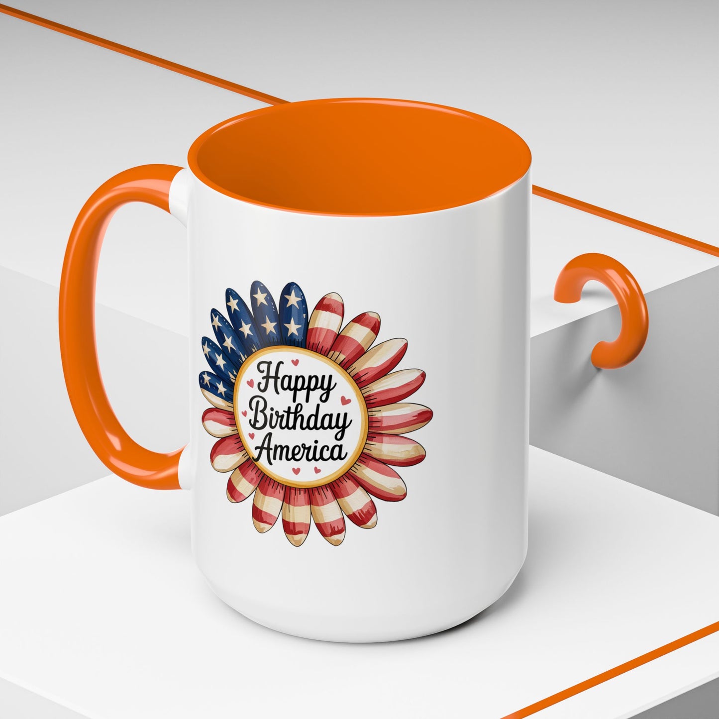 4th of July Mug - Happy Birthday America Sunflower
