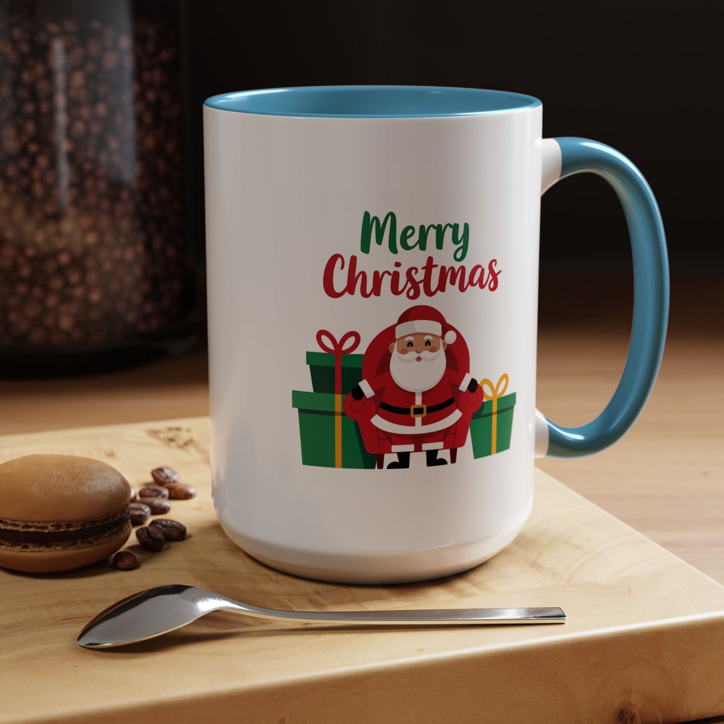 Christmas Mug - Merry Christmas Green & Red Text Santa Presents
