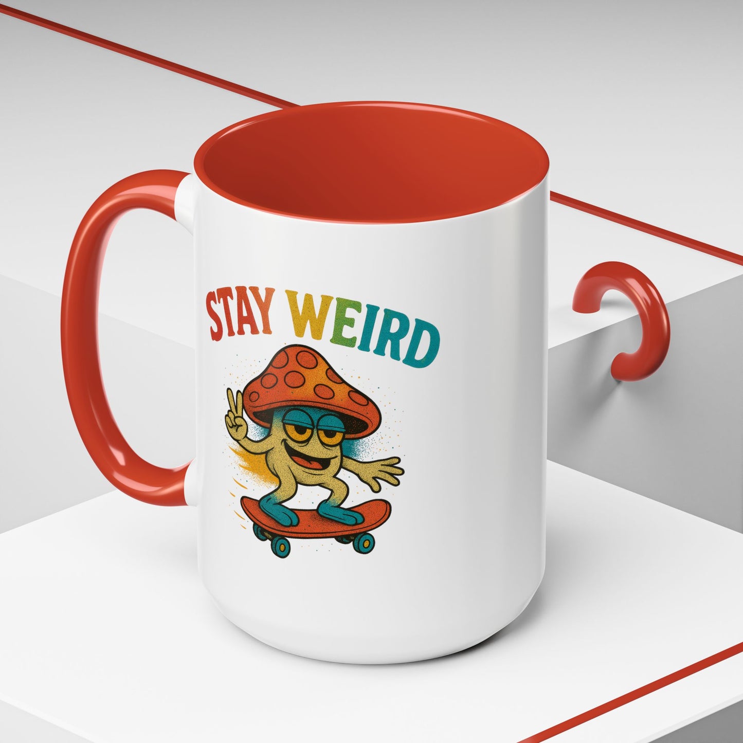 Humor Mug - Stay Weird Mushroom Skateboard