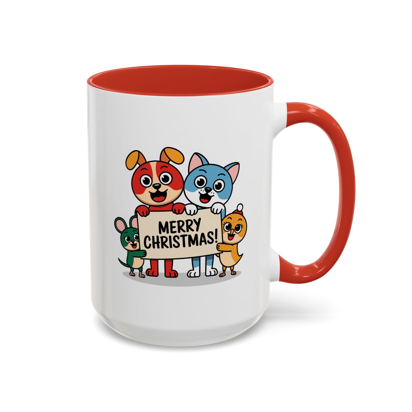 Christmas Mug - Merry Christmas Black Text Mouse Dog Cat Bird