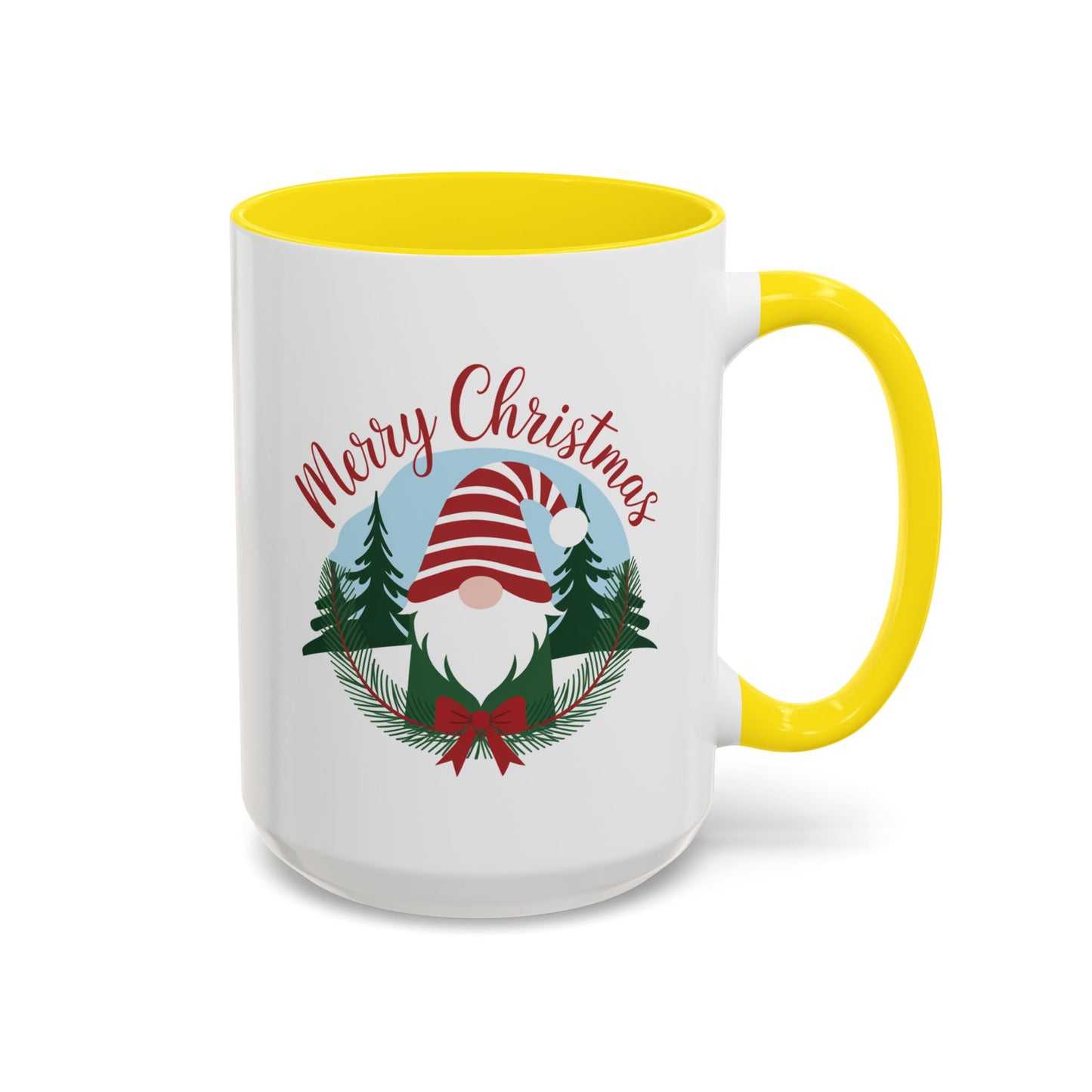 Christmas Mug - Merry Christmas Red Text Gnome Bow Tree