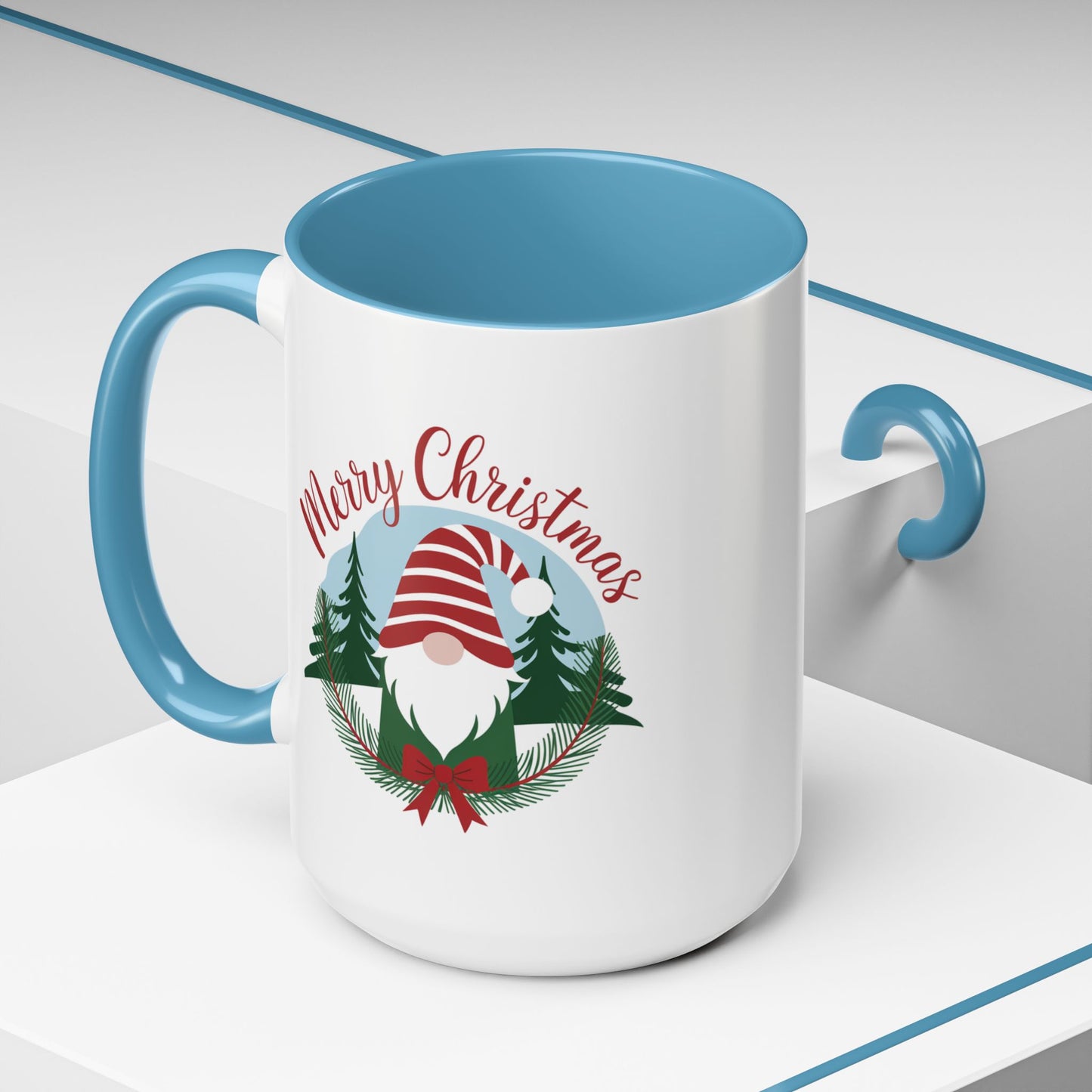 Christmas Mug - Merry Christmas Red Text Gnome Bow Tree