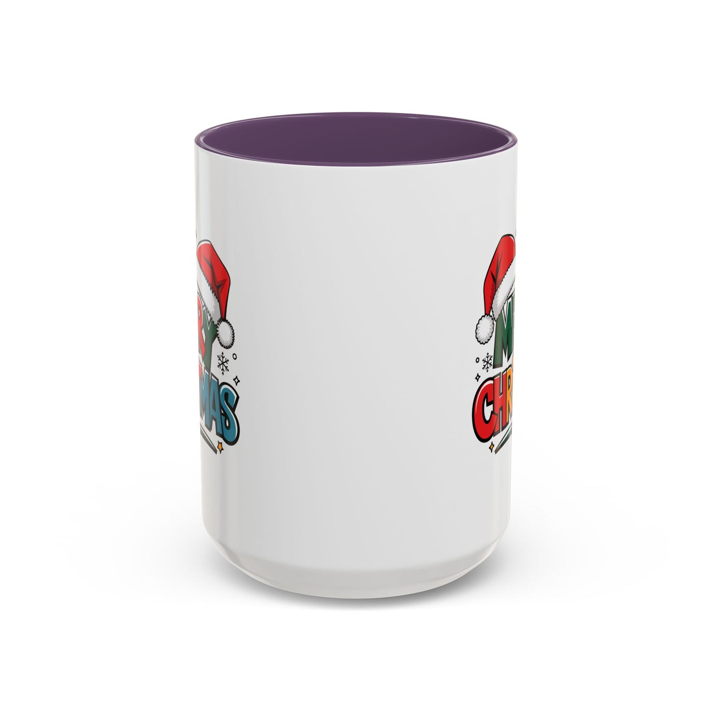 Christmas Mug - Merry Christmas Green Red Yellow and Blue Text Red Hats