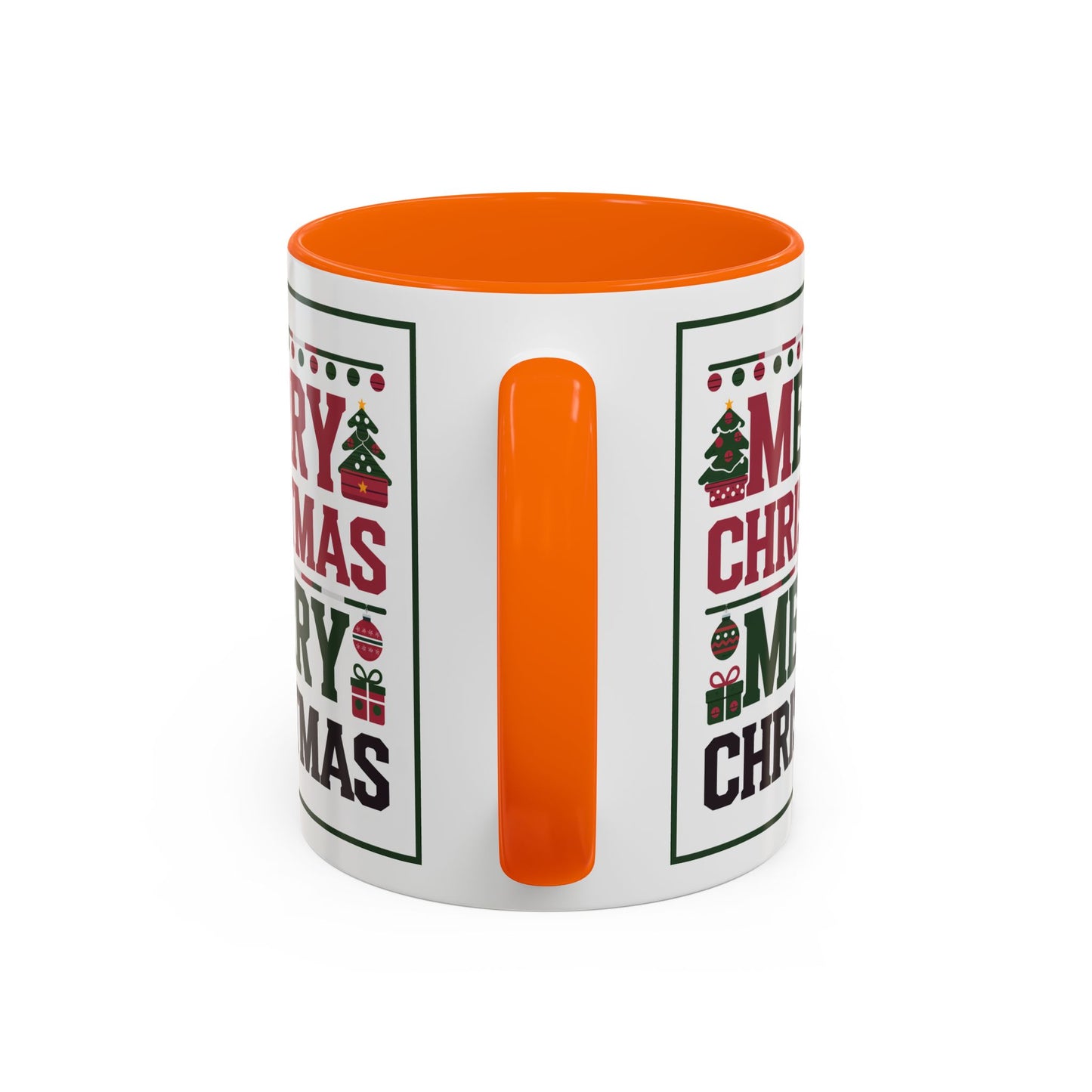 Christmas Mug - Merry Christmas Red Green & Black Text Trees Presents