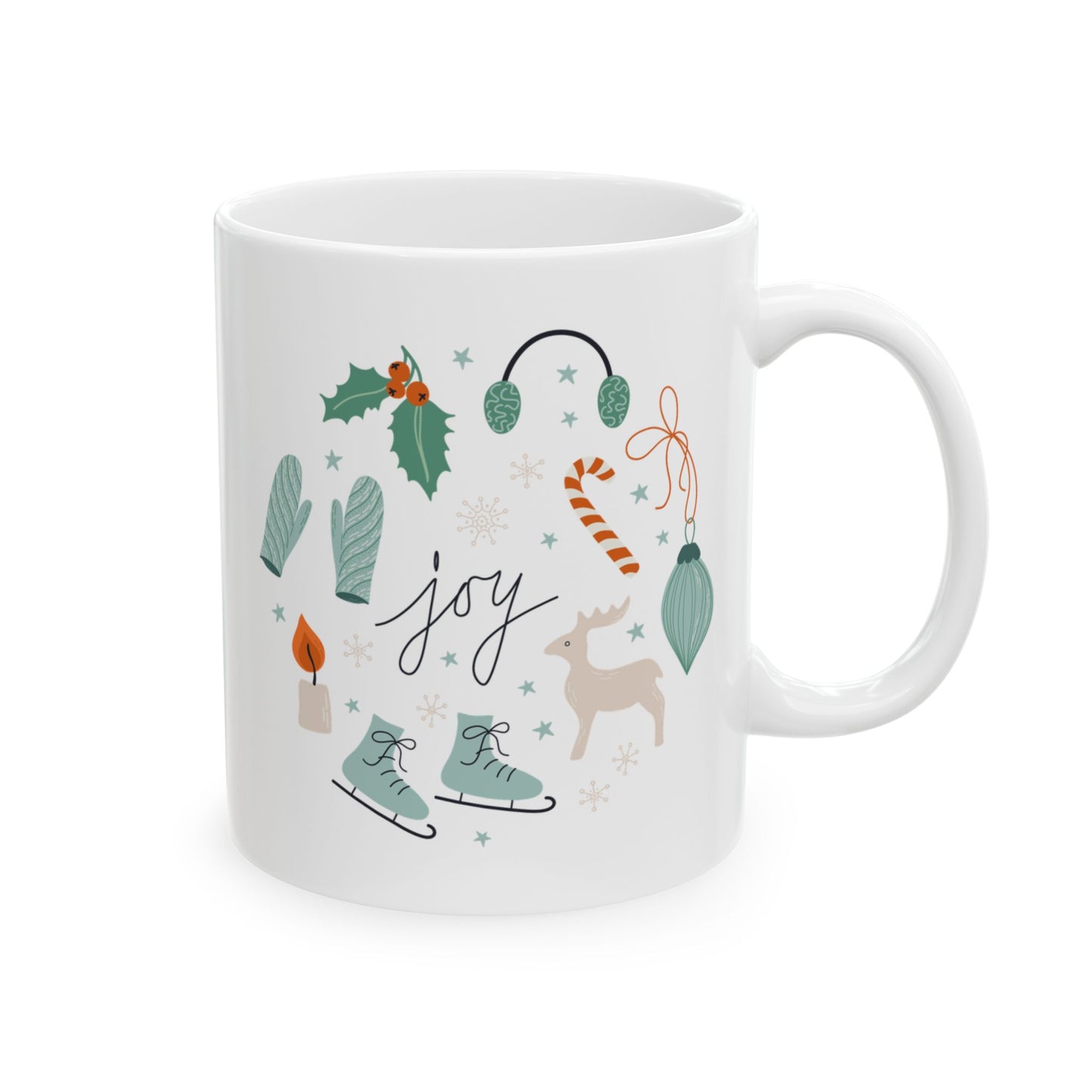 Christmas Mug - Joy Skates Gloves Reindeer Candy Candle Mistletoe Ornaments