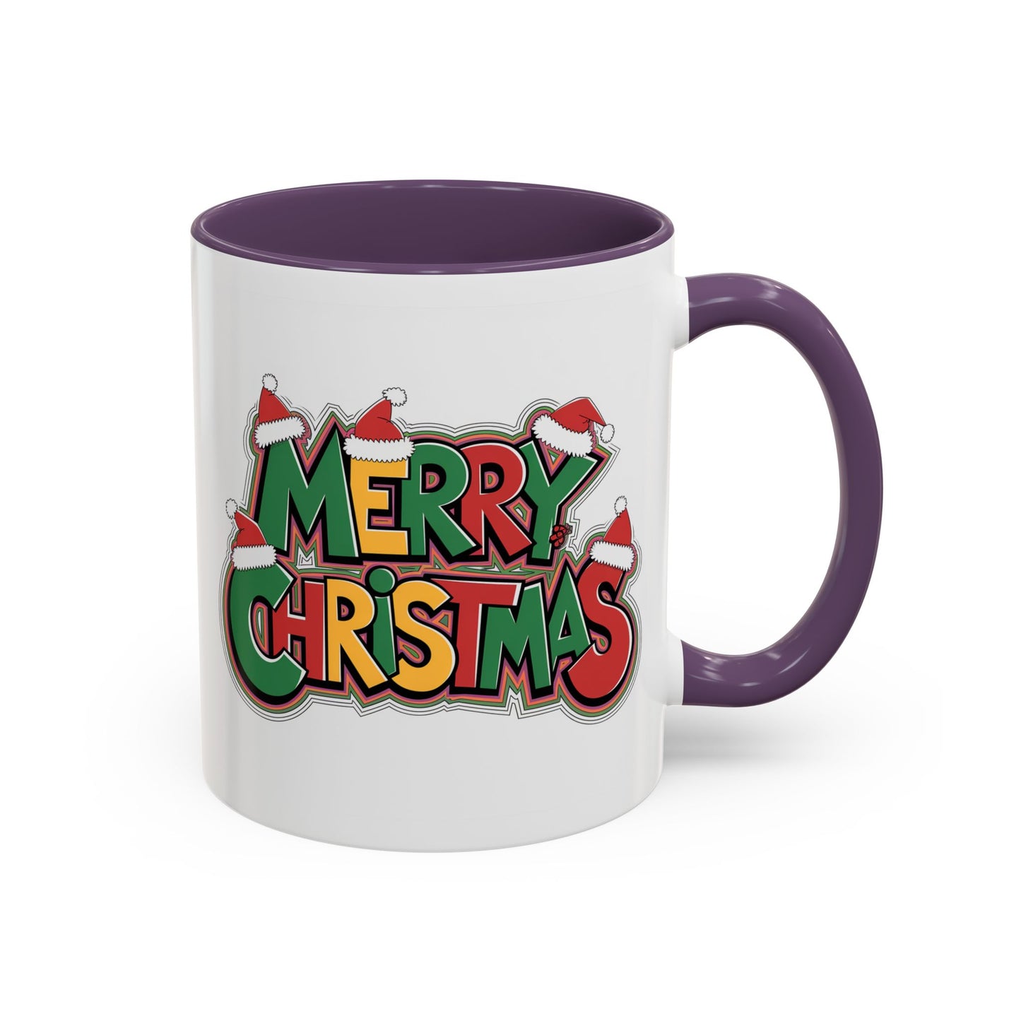 Christmas Mug - Merry Christmas Green Yellow & Red Text Hats