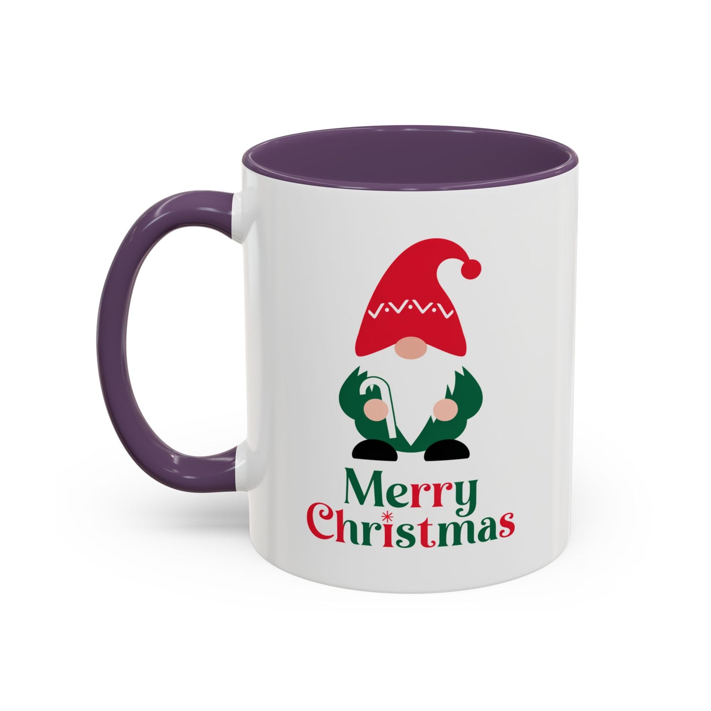 Christmas Mug - Merry Christmas Green & Red Text Gnome Candy Cane
