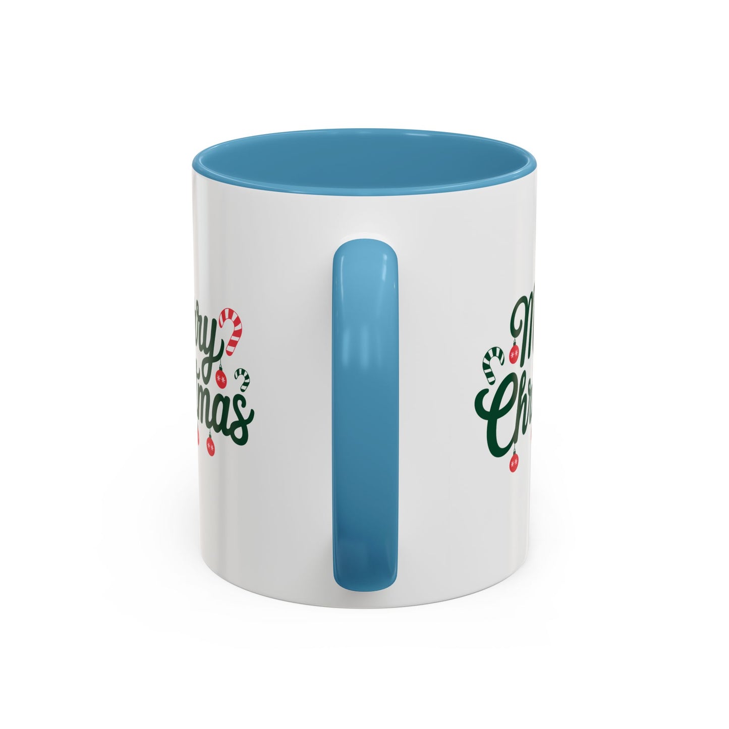 Christmas Mug - Merry Christmas Green Text Ornaments Candy Canes