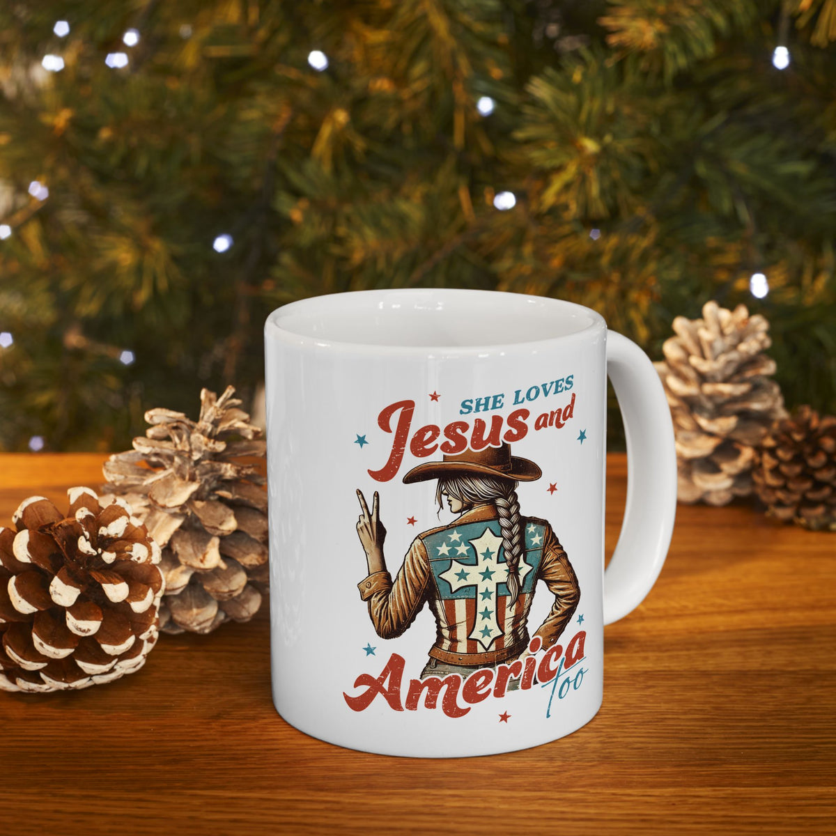 4th of July Mug - She Loves Jesus & America Too Cowgirl