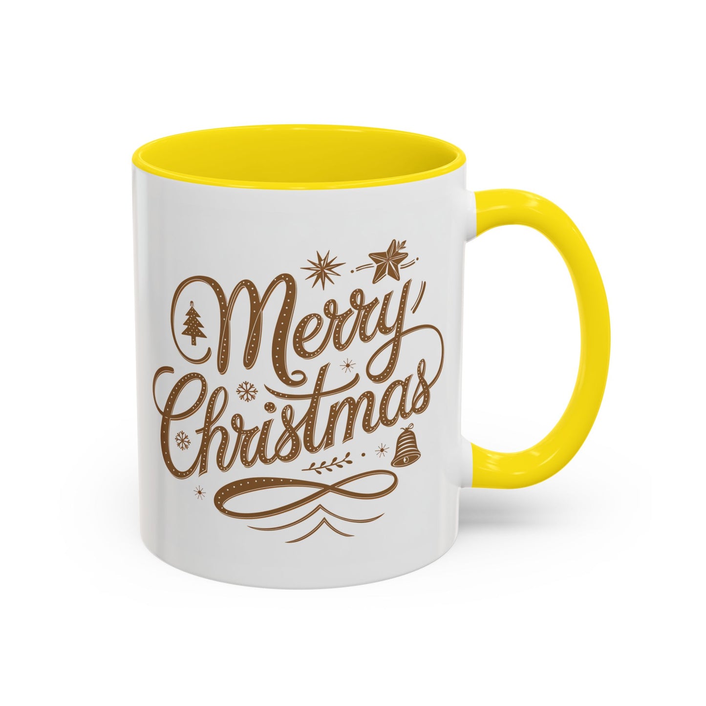Christmas Mug - Merry Christmas Gold Text Tree Star Ornaments