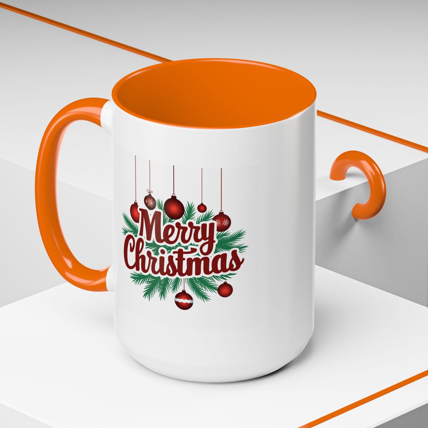 Christmas Mug - Merry Christmas Maroon Text Ornaments