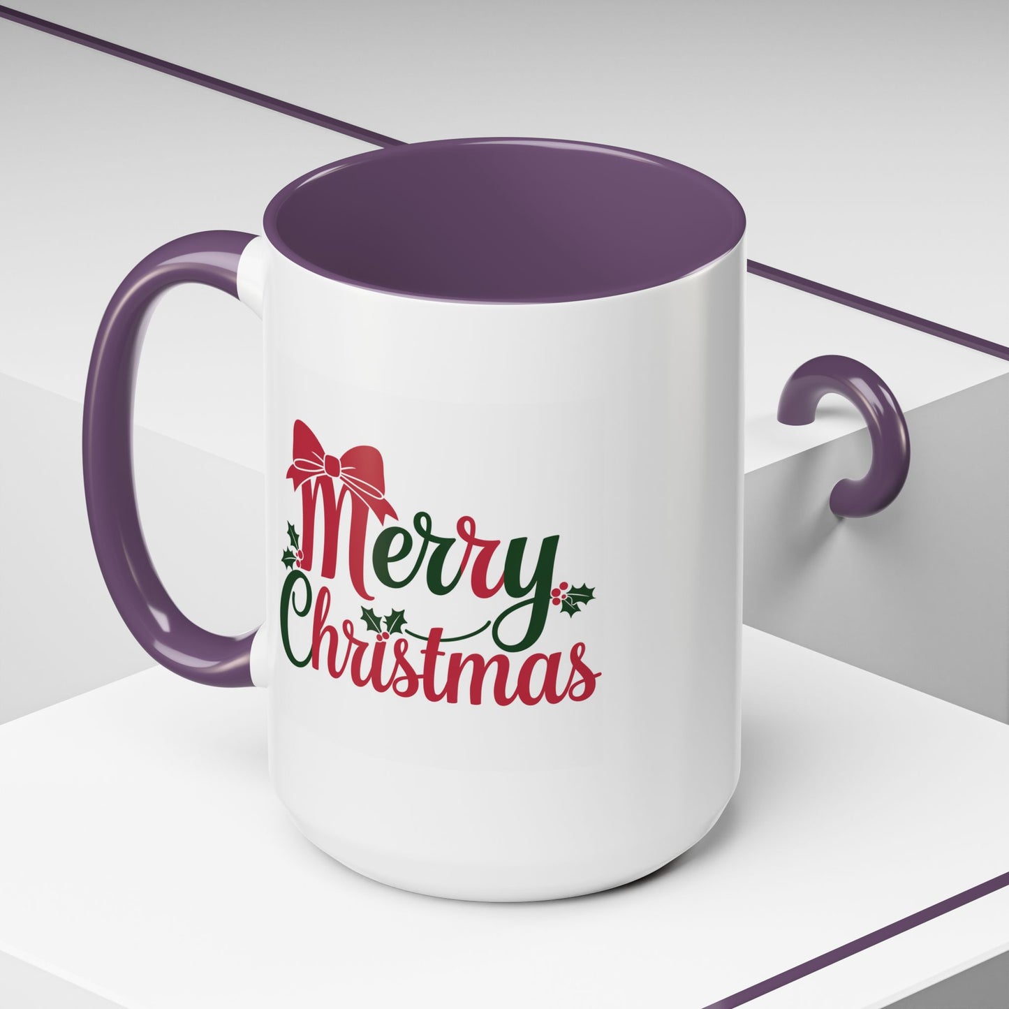 Christmas Mug - Merry Christmas Red & Green Text Bow