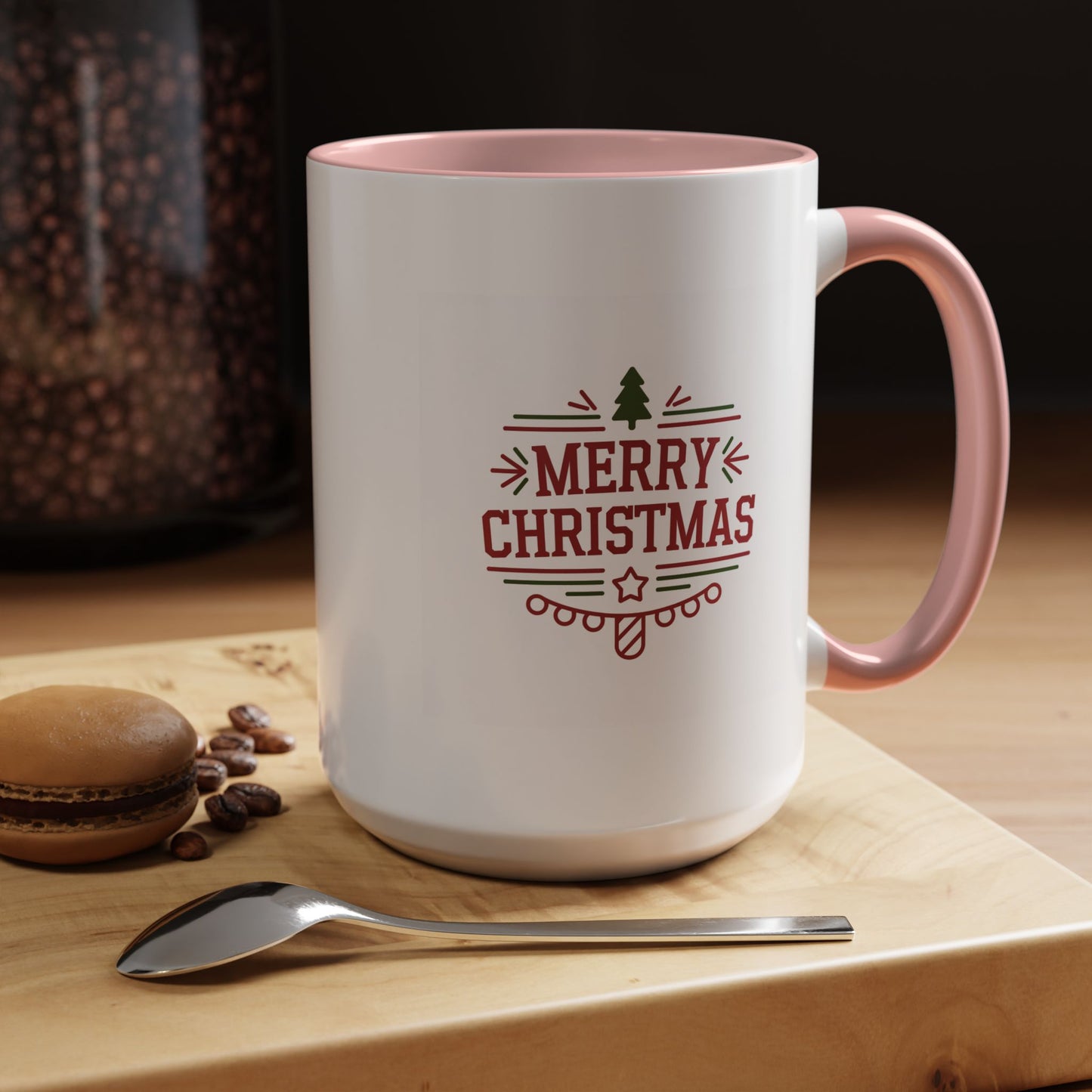 Christmas Mug - Merry Christmas Maroon Text Tree Star