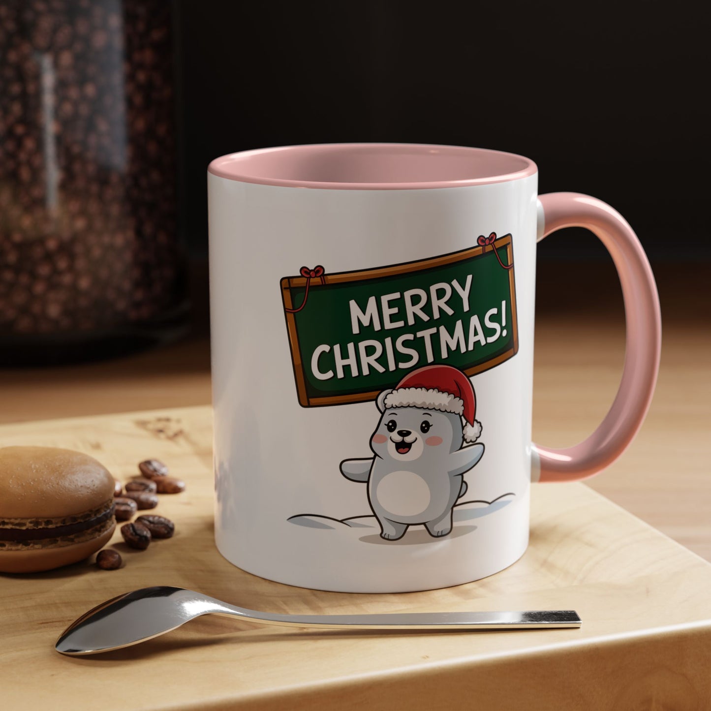 Christmas Mug - Merry Christmas White Text Seal Pup