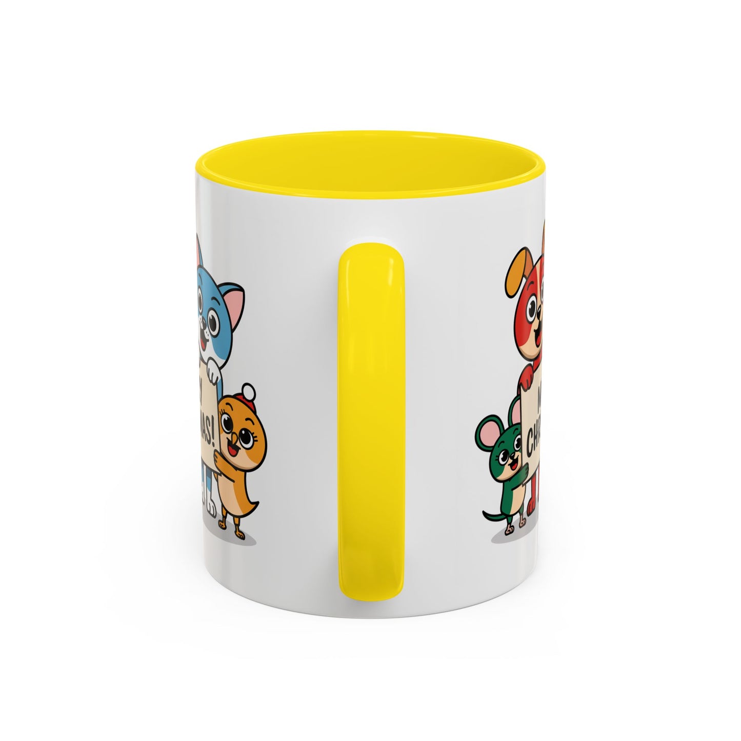 Christmas Mug - Merry Christmas Black Text Mouse Dog Cat Bird