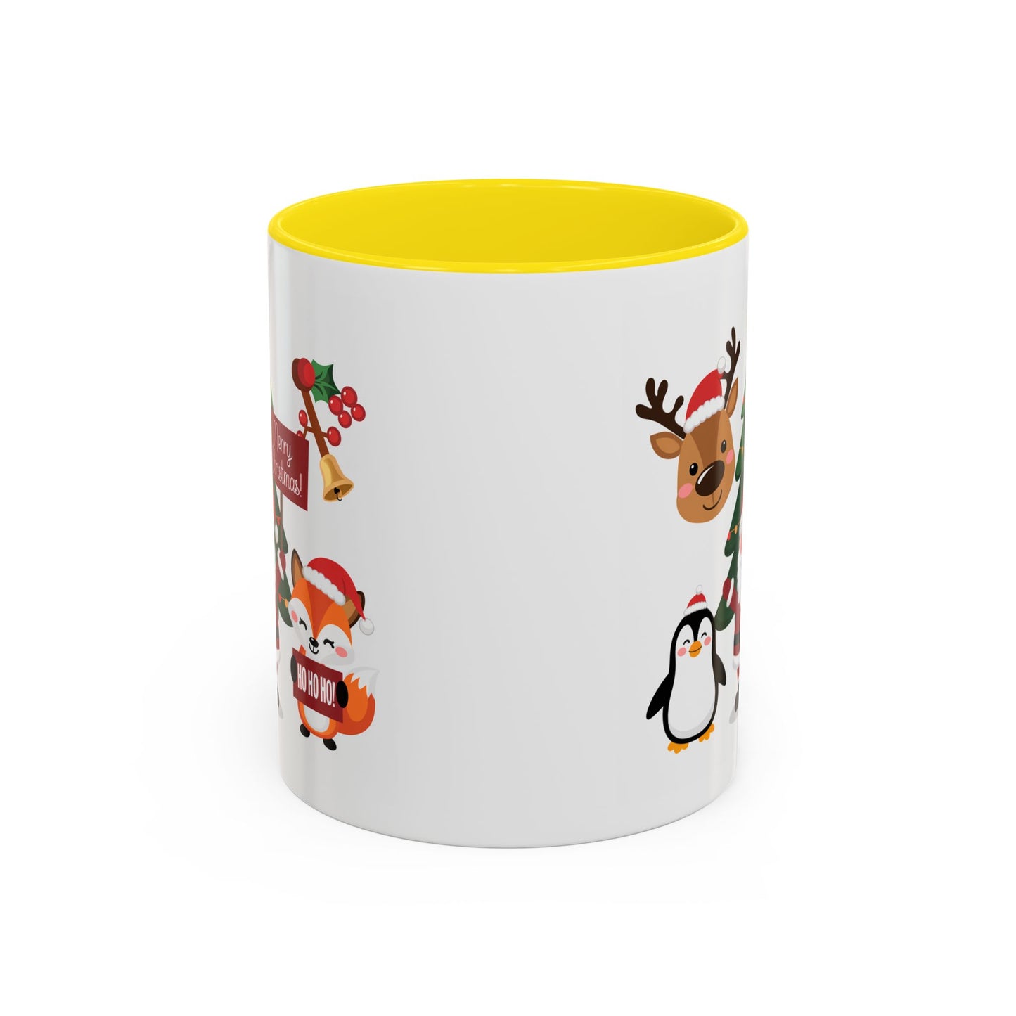 Christmas - Merry Christmas White Text Santa Reindeer Penguin Fox