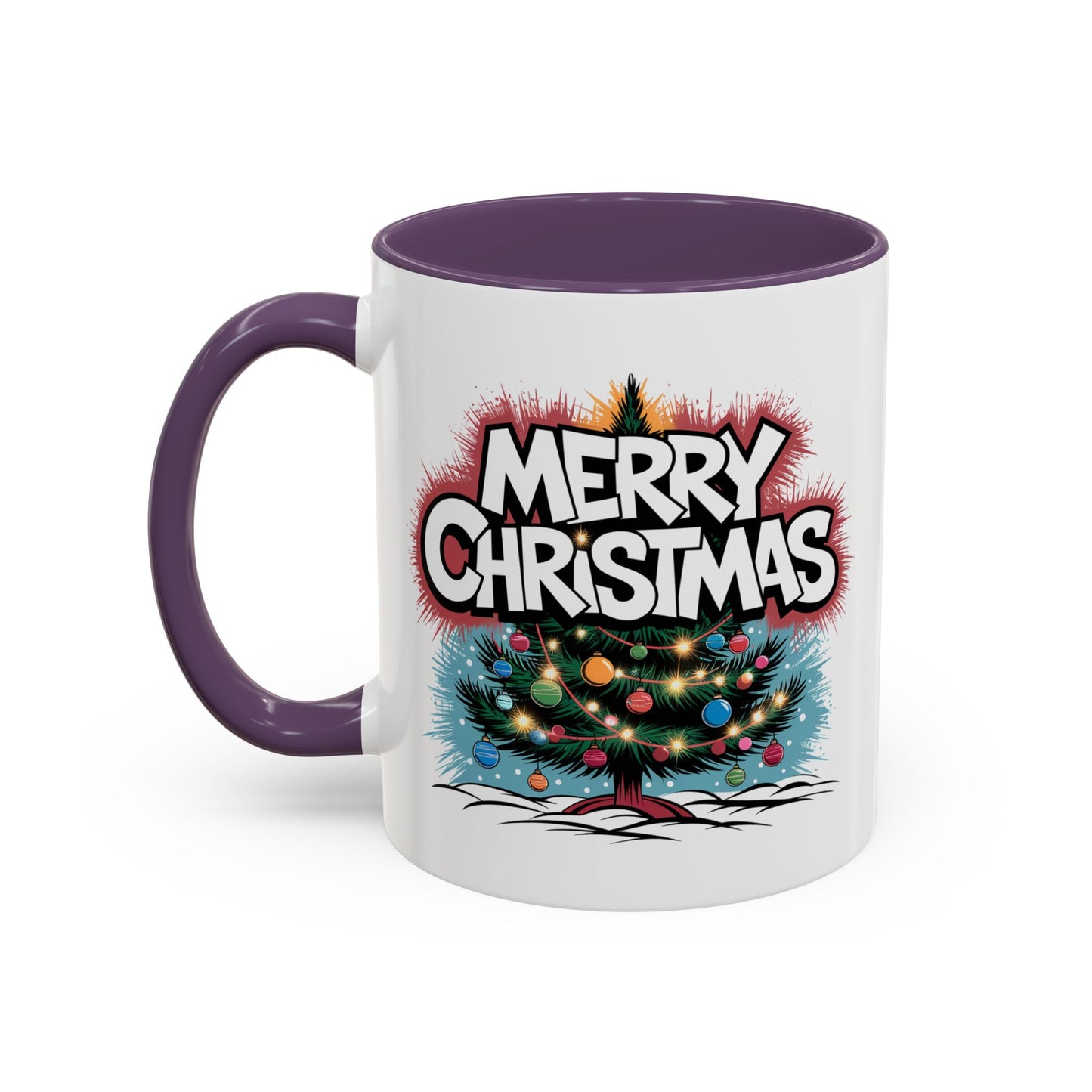 Christmas Mug - Merry Christmas White & Red Text Tree Lights