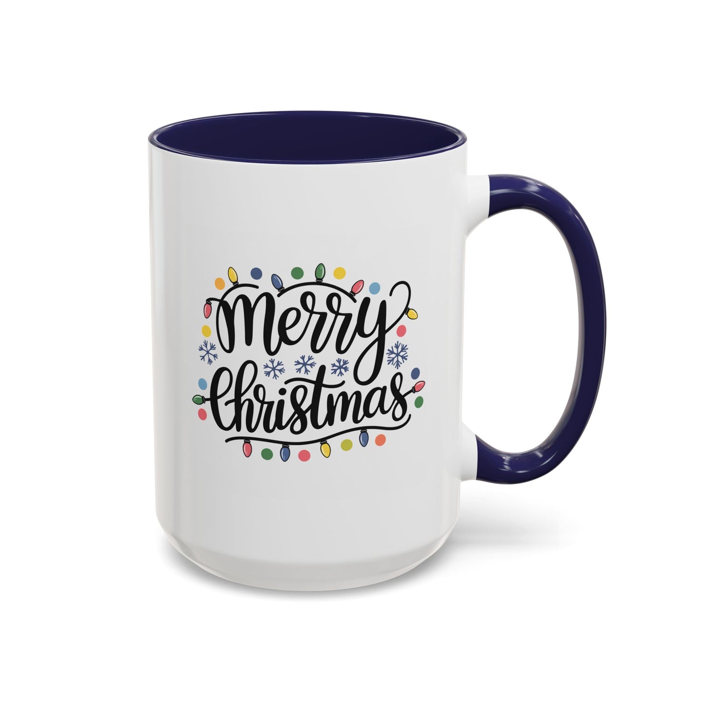 Christmas Mug - Merry Christmas Black Text Colored Lights