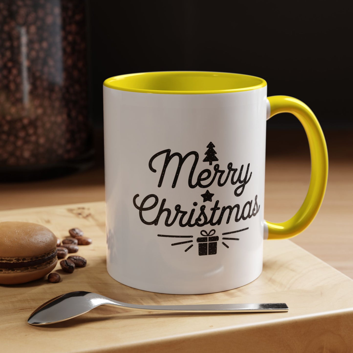 Christmas Mug - Merry Christmas Black Text Tree Star Present