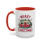 Christmas Mug - Merry Christmas Maroon Text Camper Trees Snowflakes