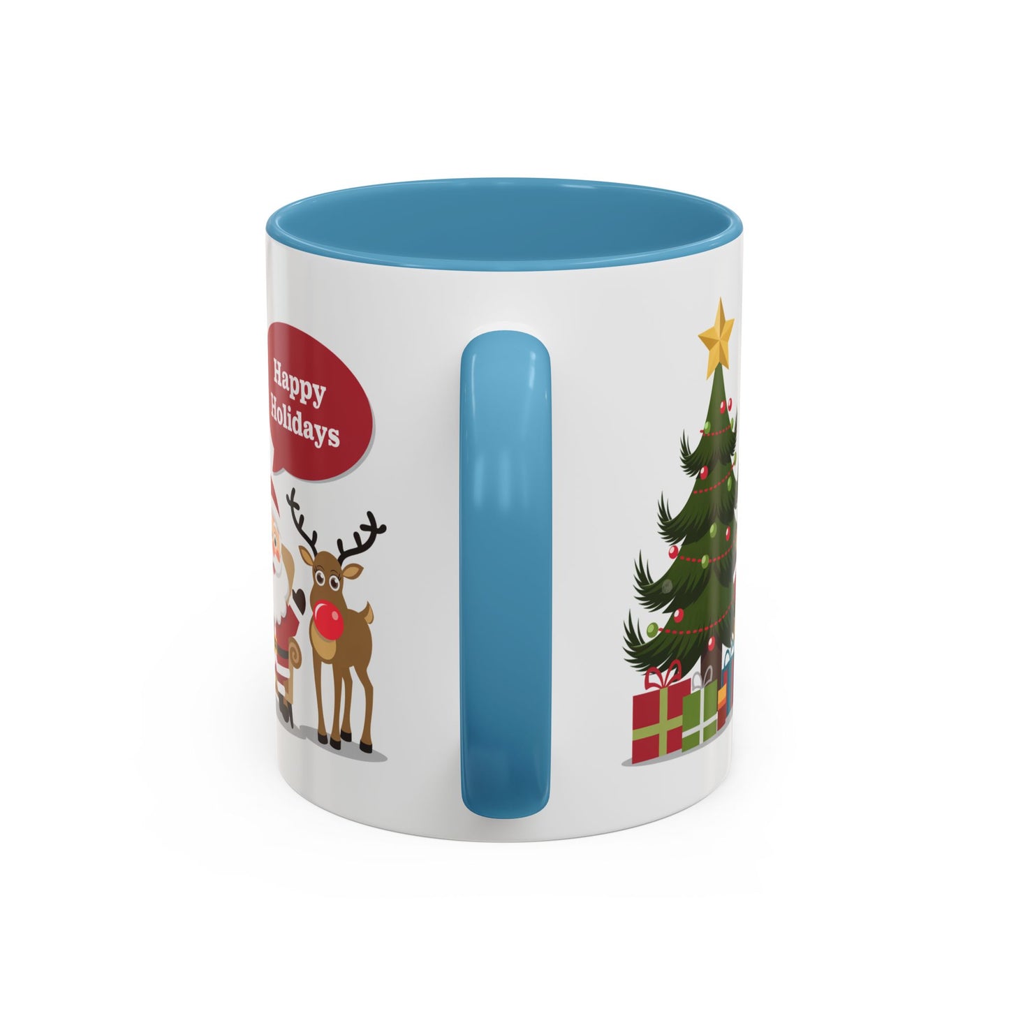 Christmas Mug - Happy Holidays Callout Santa Tree Presents Reindeer