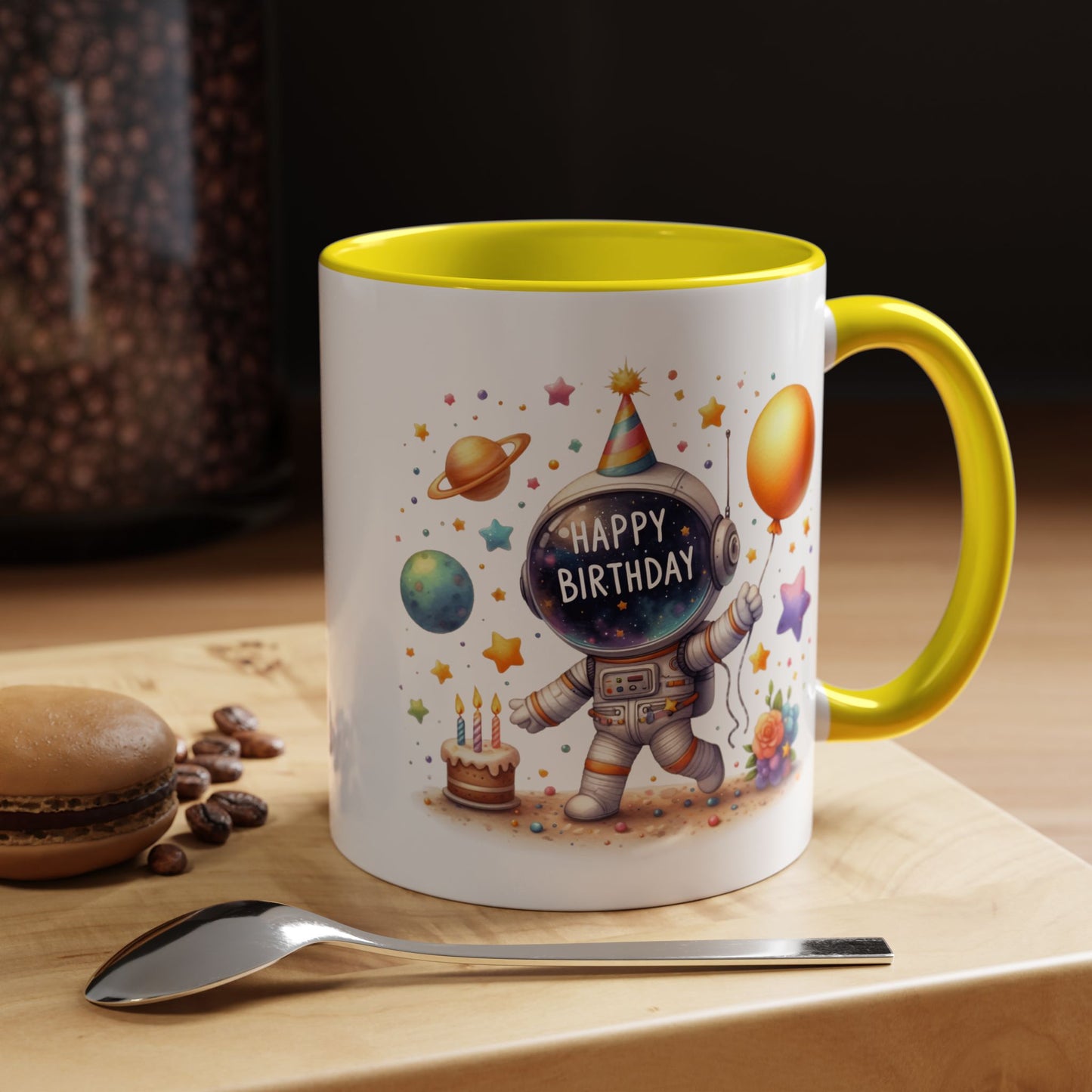 Birthday Mug - Happy Birthday Astronaut, Cake & Balloon